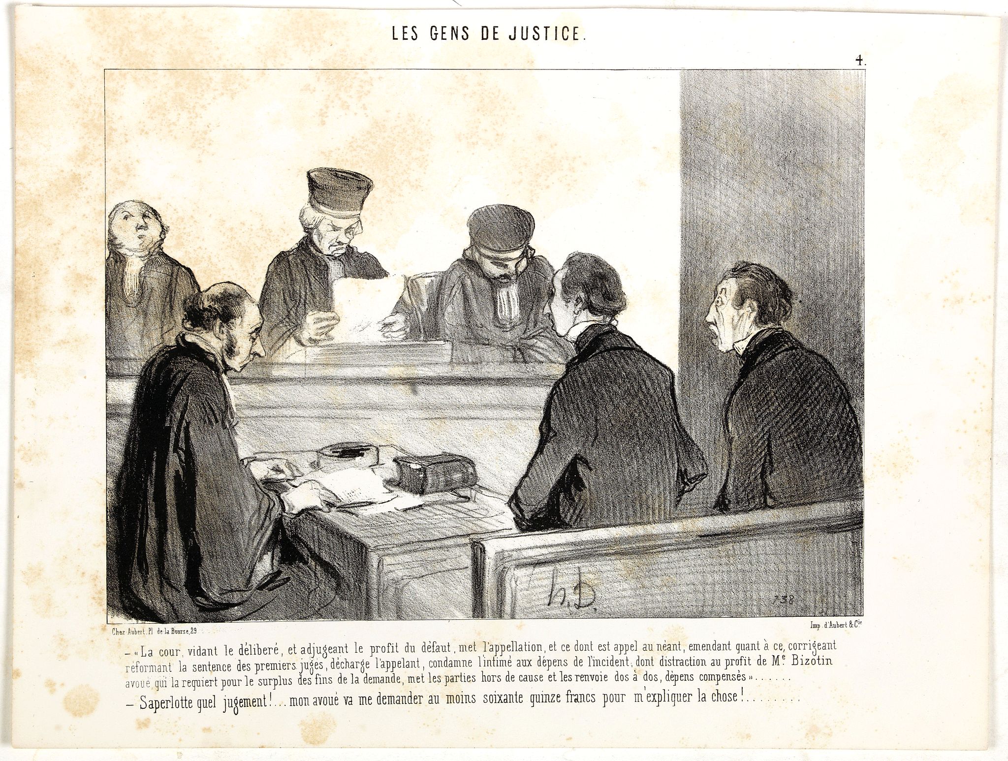 DAUMIER, H., La cour, vidant le déliberé,…, antique map, old maps
