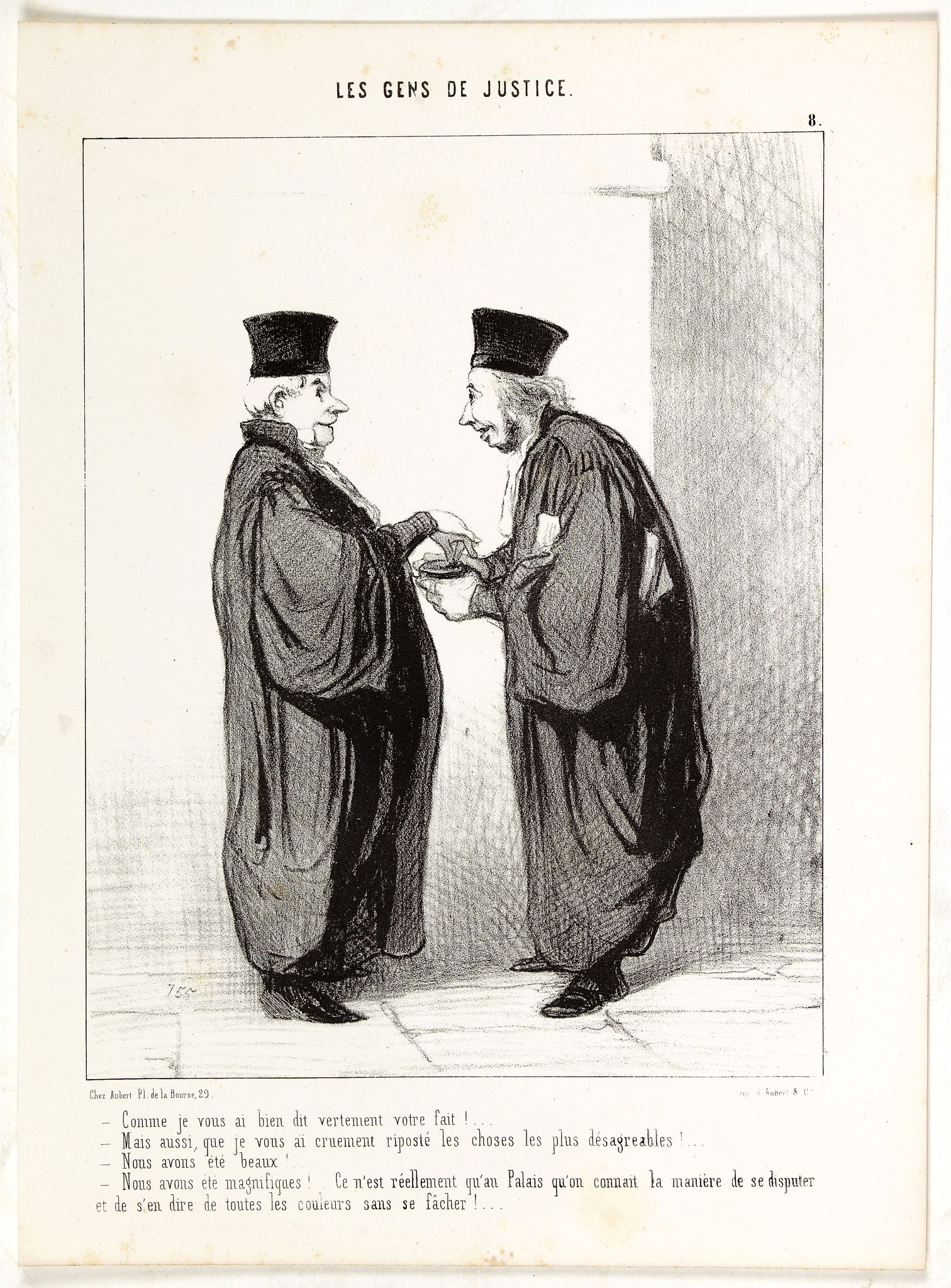 DAUMIER, H., Comme je vous ai bien dit vertement votre fait!... Mais aussi, que je vous ai cruement riposté les choses les plus désagréables!... - Nous avons été beaux!... - Nous avons été magnifiques!…, antique map, old maps