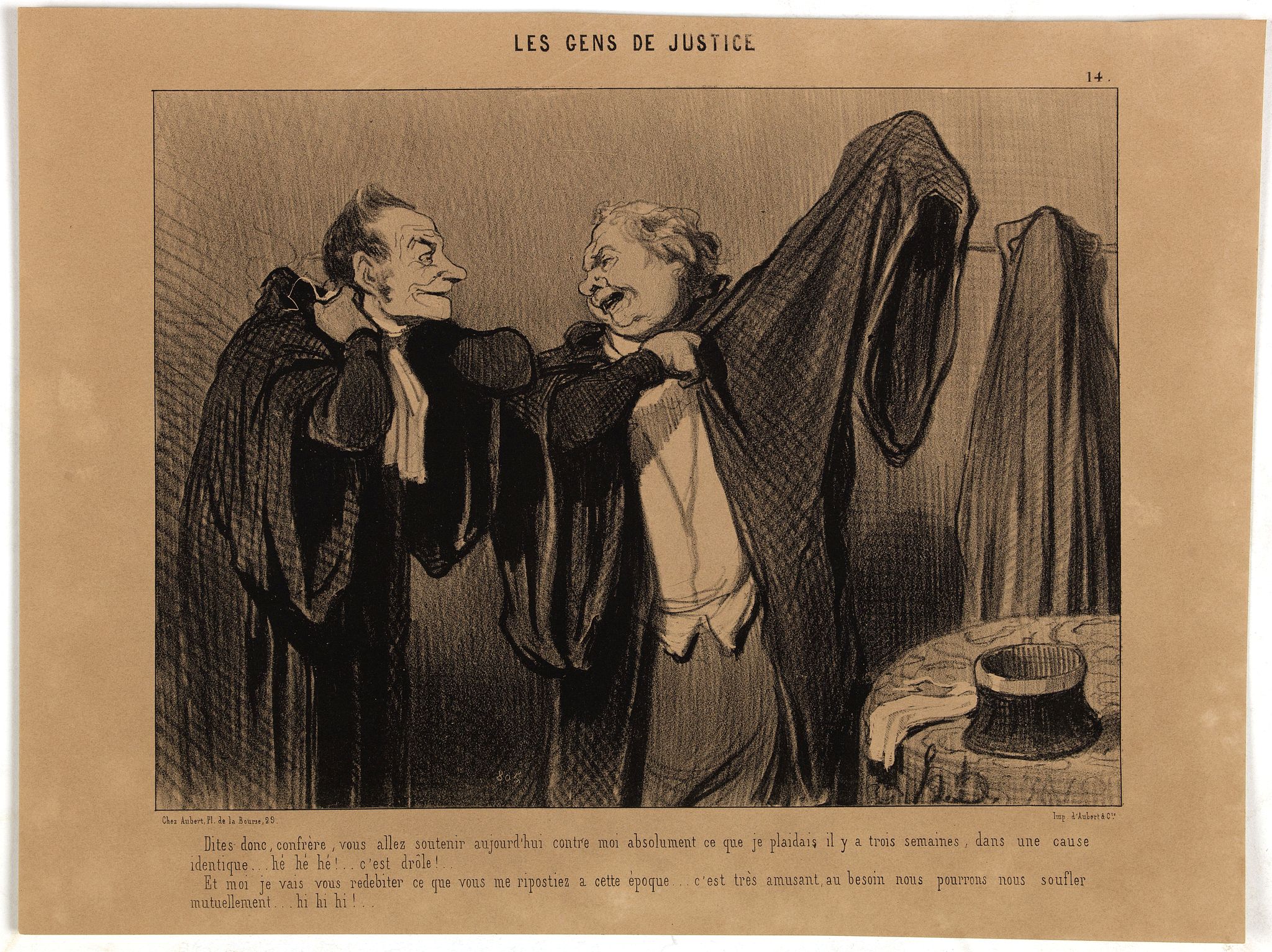 DAUMIER, H., Dites donc, confrère, vous allez soutenir aujourd'hui contre moi absolument ce que je plaidais il y a trois semaines, dans une cause identique... hé hé hé!.. c'est drôle!.., antique map, old maps