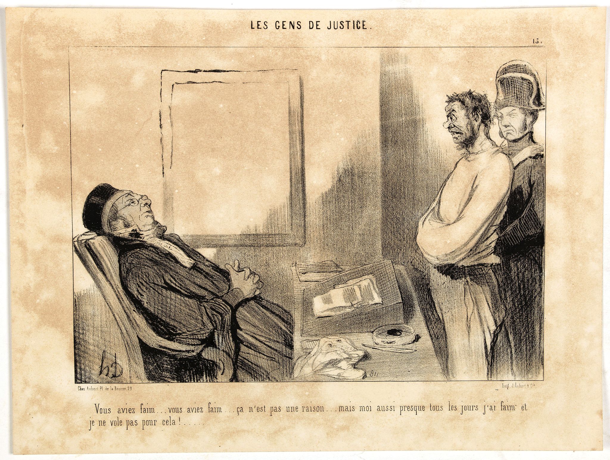 DAUMIER, H., Vous aviez faim ... vous aviez faim...ça n'est pas une raison ... mais moi aussi presque tous les jours j'ai faim et je ne vole pas pour cela!....vol j'espère être plus heureux!...…, antique map, old maps