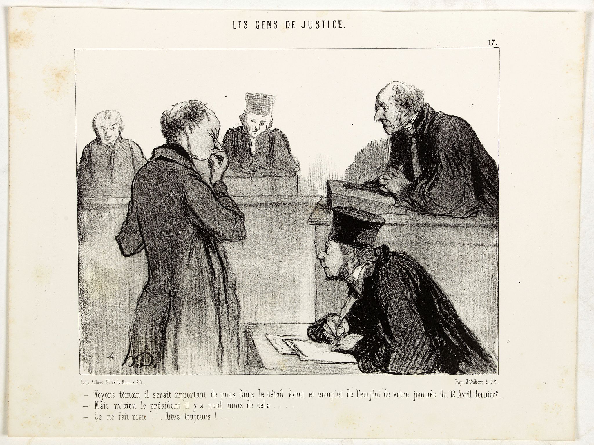 DAUMIER, H., Voyons témoin il serait important de nous faire le détail exact et complet de l'emploi de votre journée du 12 Avril dernier?.., antique map, old maps