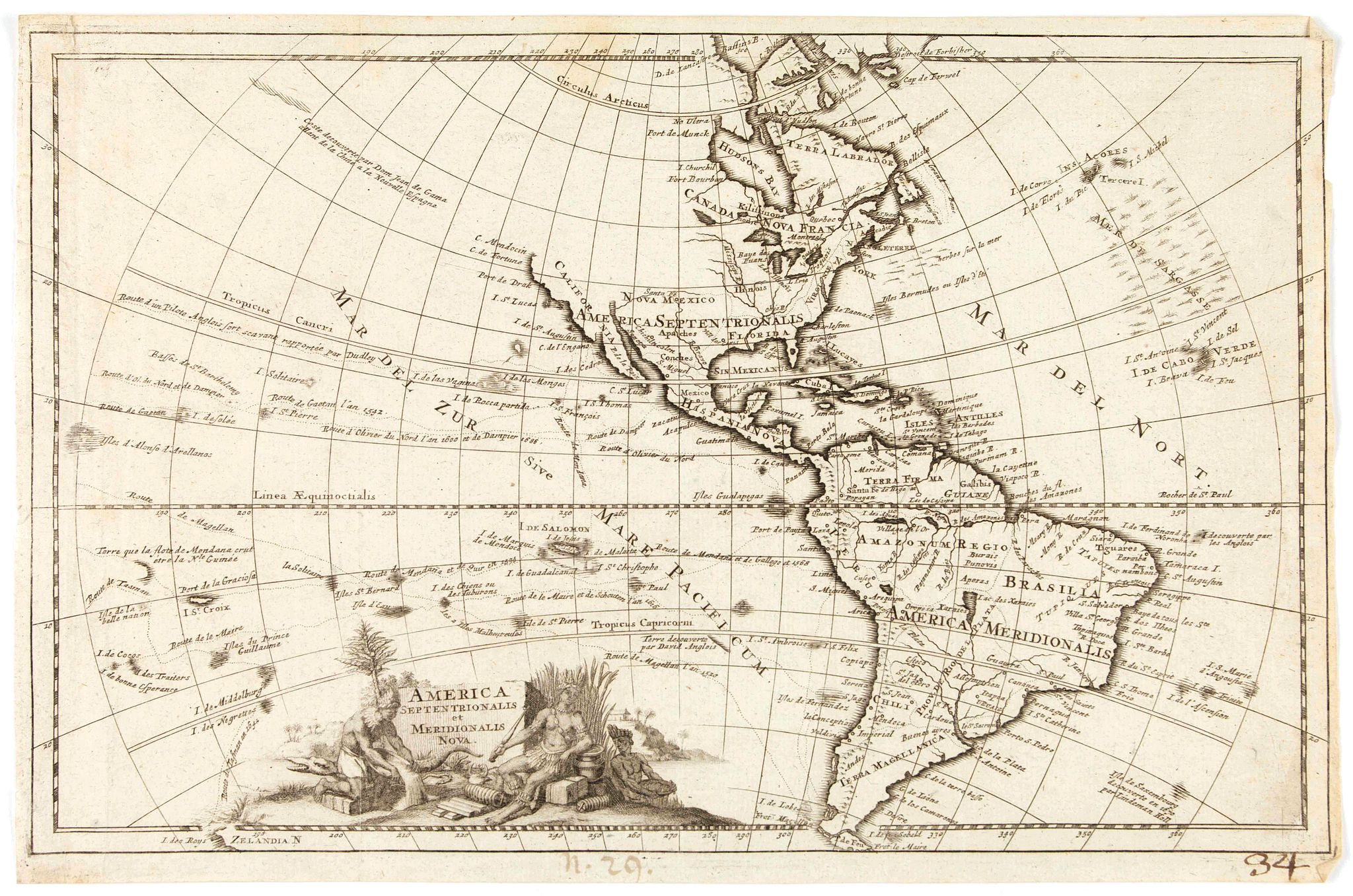 VAN DER AA, Pieter., America Septentrionalis et Meridionalis Nova., antique map, old maps