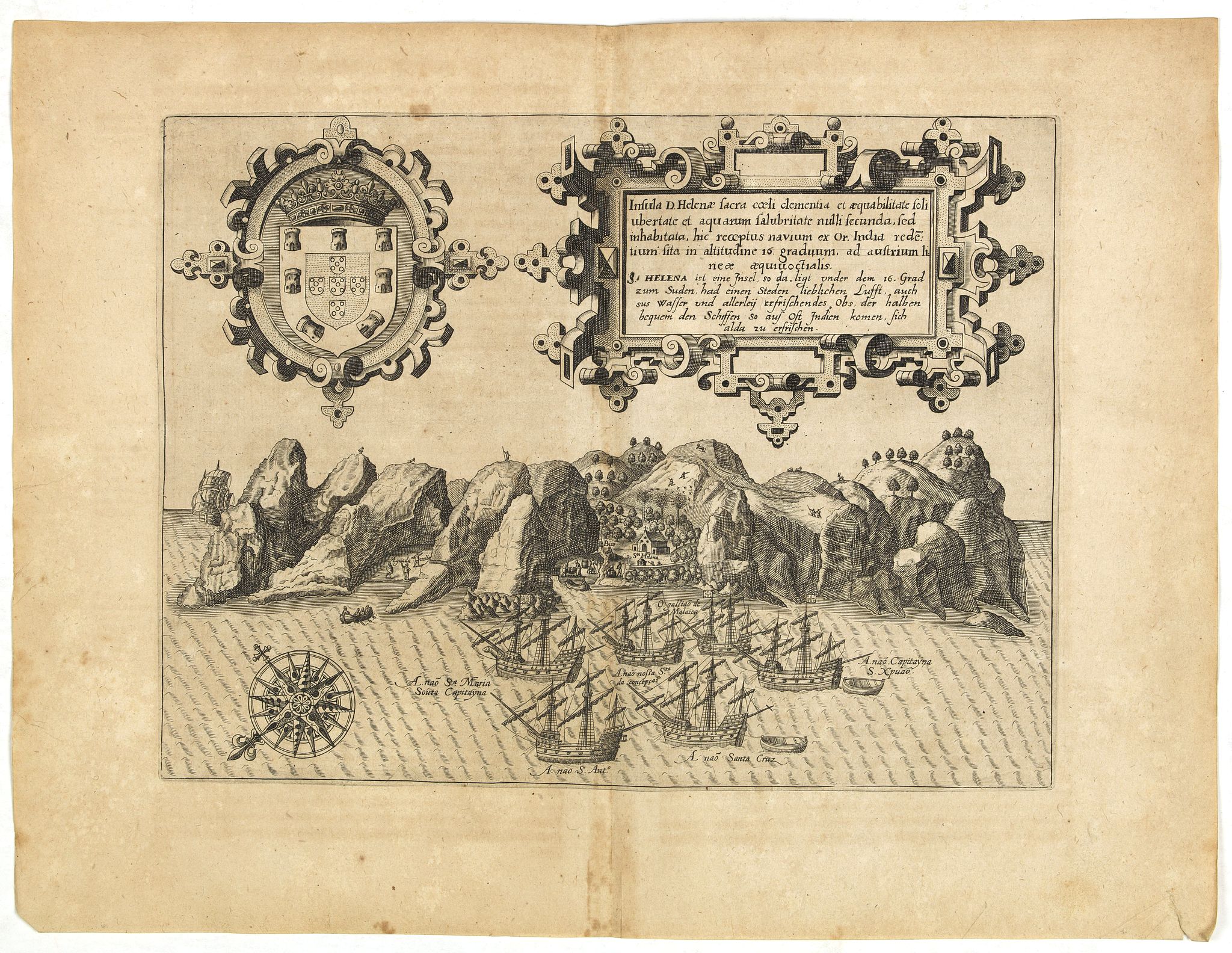 DE BRY, Th., Insula D.Helenae sacra coeli Clementia . . ., antique map, old maps