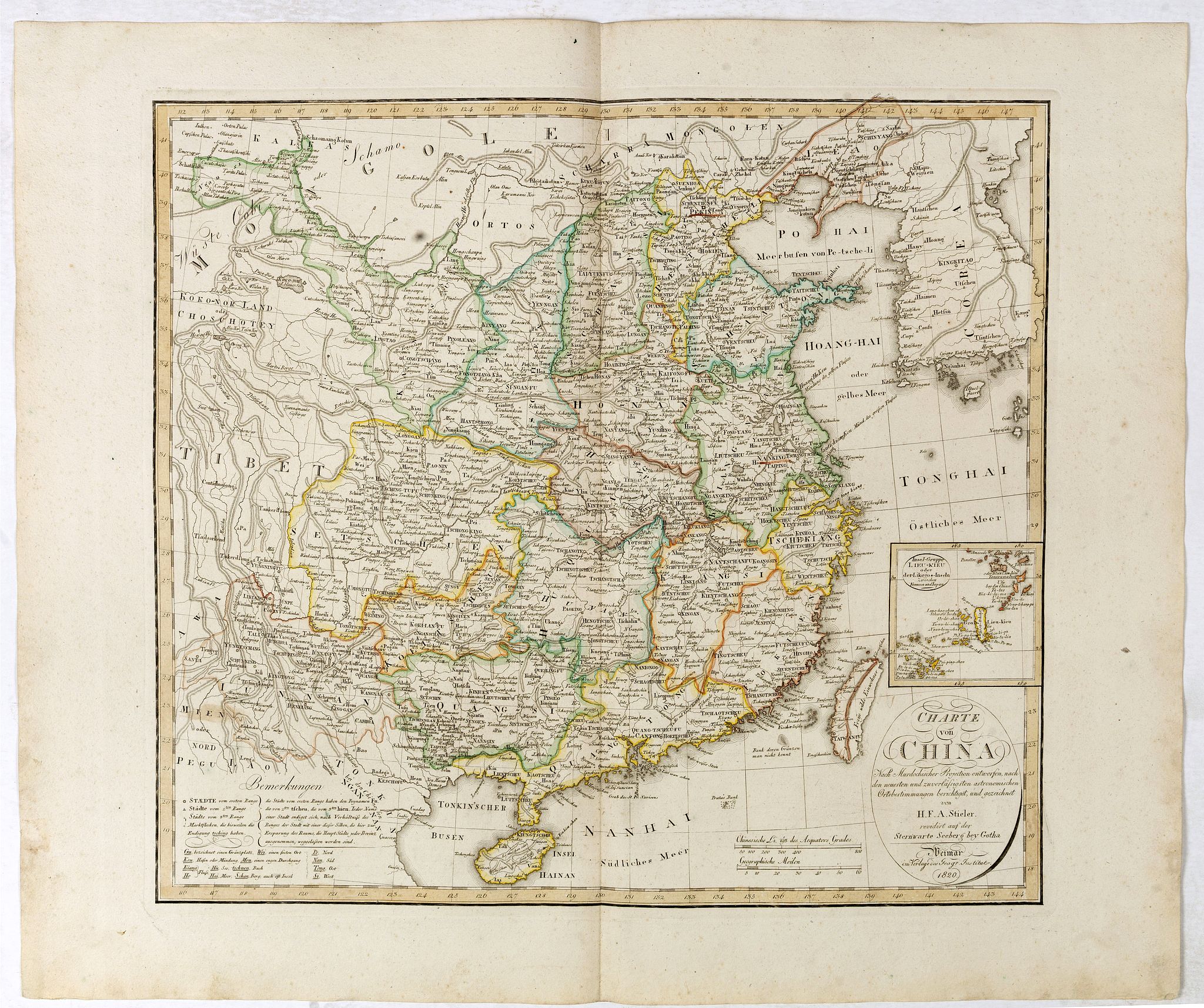 GEOGRAPH. INSTITUTS, Charte von China nach Murdochischer Projection entworfen. ... Berichtiget, und gezeichnet von H.F.A. Stieler. . ., antique map, old maps