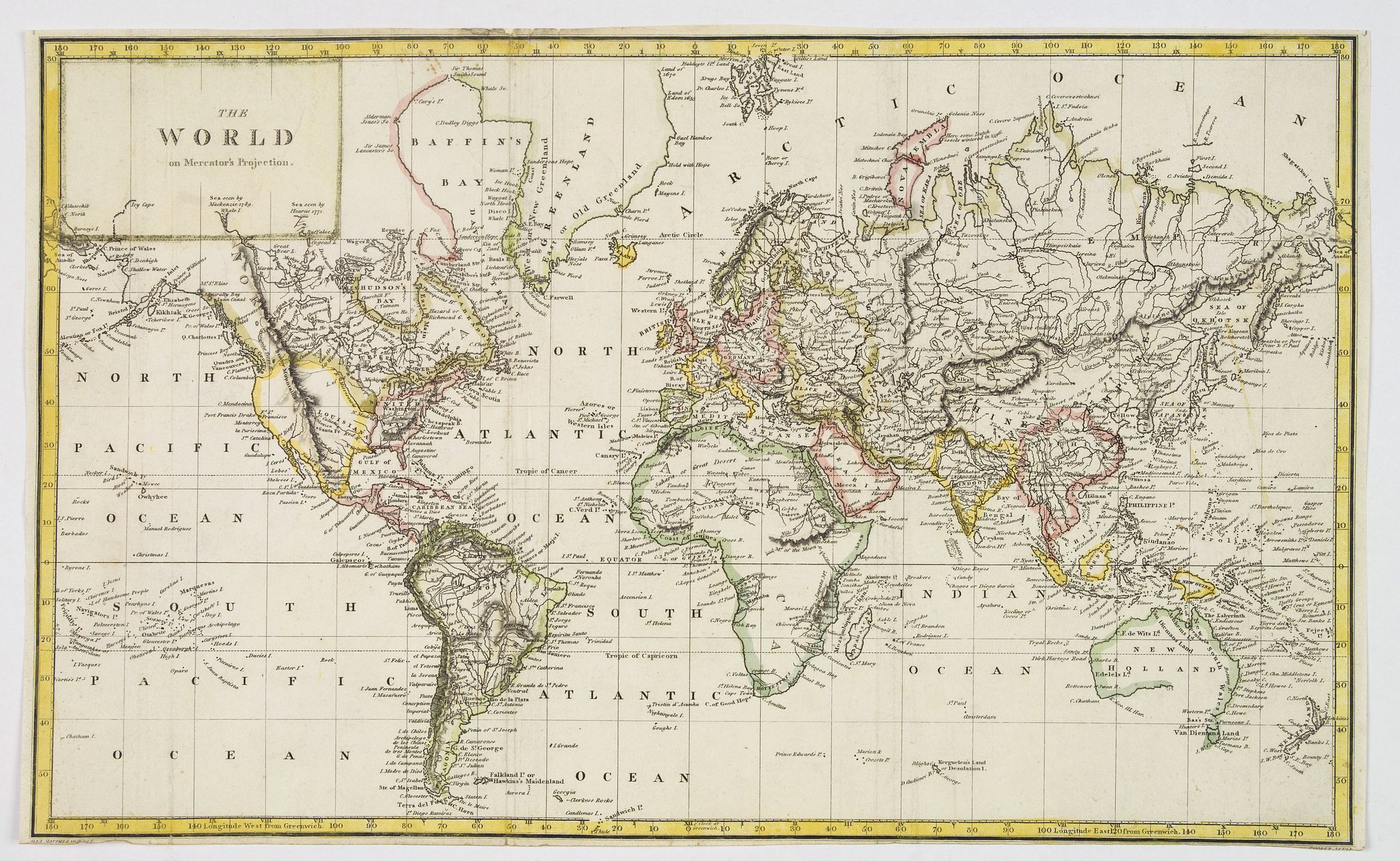 ANONYMOUS., The World on Mercator's Projection., antique map, old maps