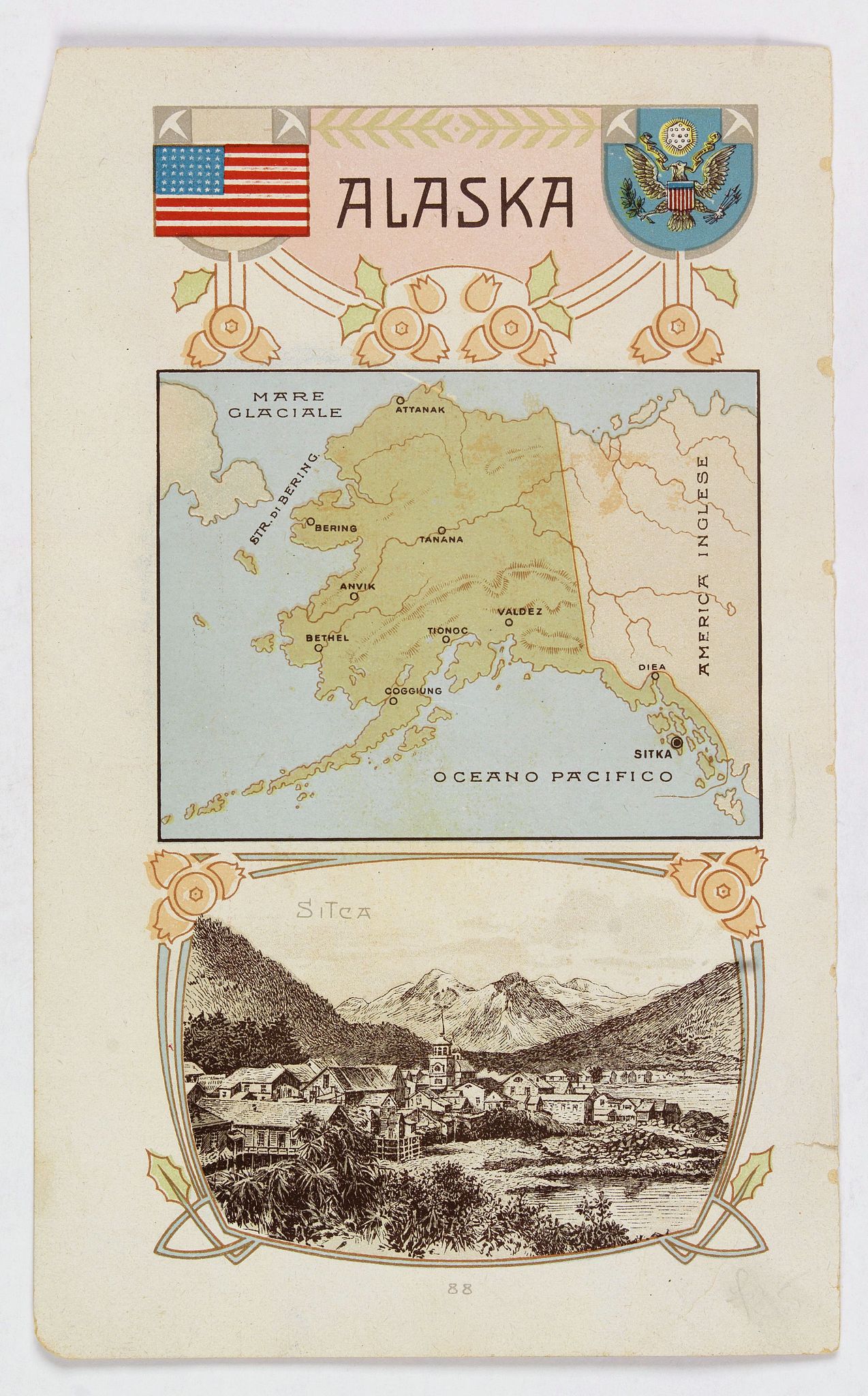 FERNET-BRANCA., Alaska / Costume del S. Salvador., antique map, old maps