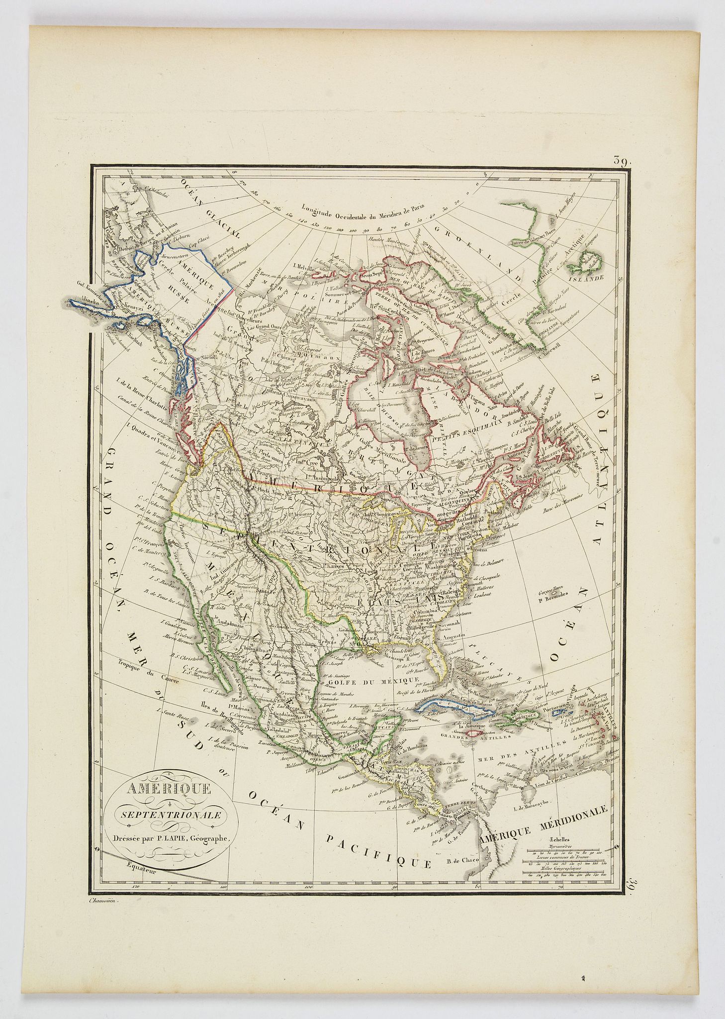 LAPIE, P., Amerique Septentrionale., antique map, old maps
