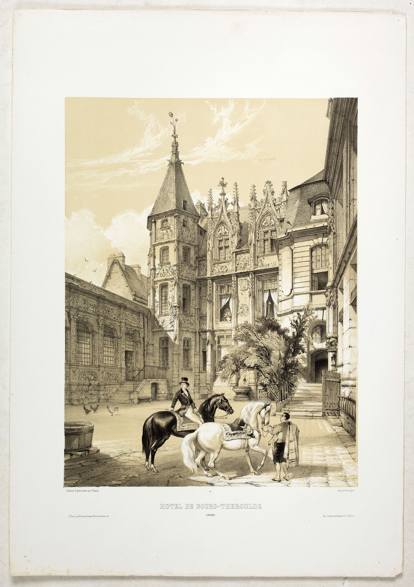 CHAPUY, HOTEL DE BOURG-THEROULDE A ROUEN. Dessiné d'après nature par Chapuy. Lith. par Rouargue., antique map, old maps
