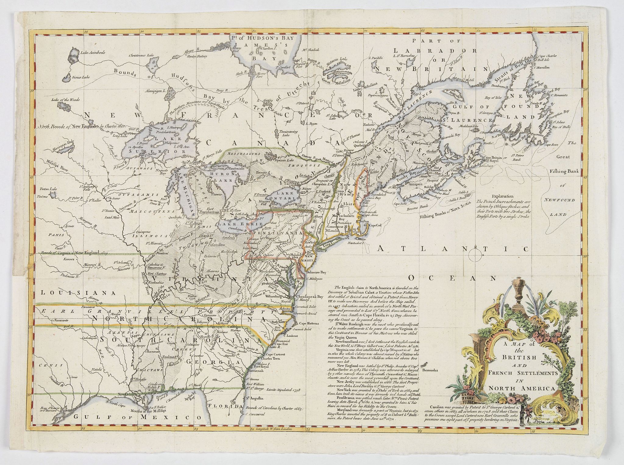 THE GENTLEMANS MAGAZINE., A Map of the British and French Settlements in North America., antique map, old maps