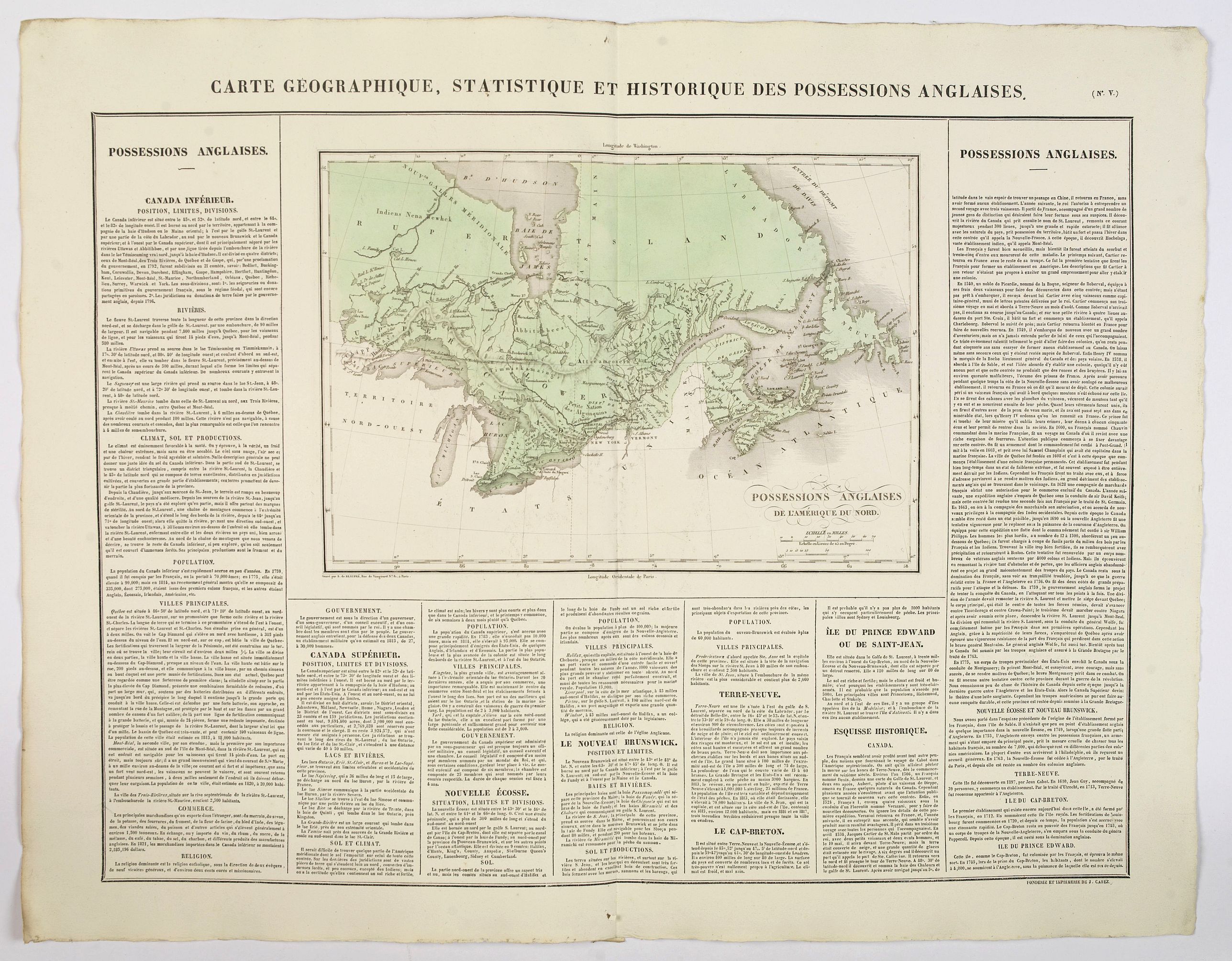 BUCHON, J.A., Carte Geographique, Statistique et Historique des Possessions Anglaises., antique map, old maps
