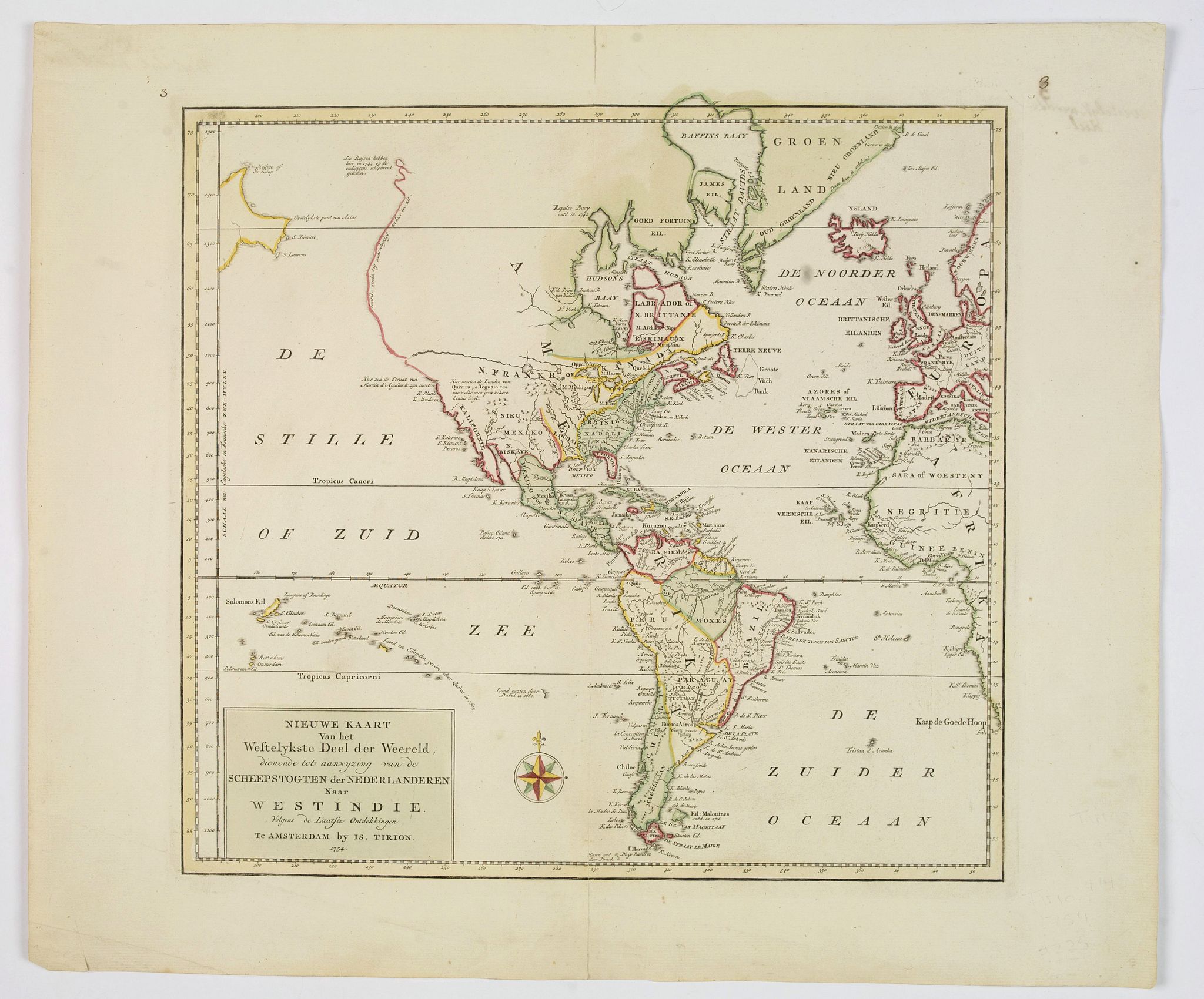 TIRION, I., Nieuwe Kaart van het Westelykste Deel der Weereld.., antique map, old maps