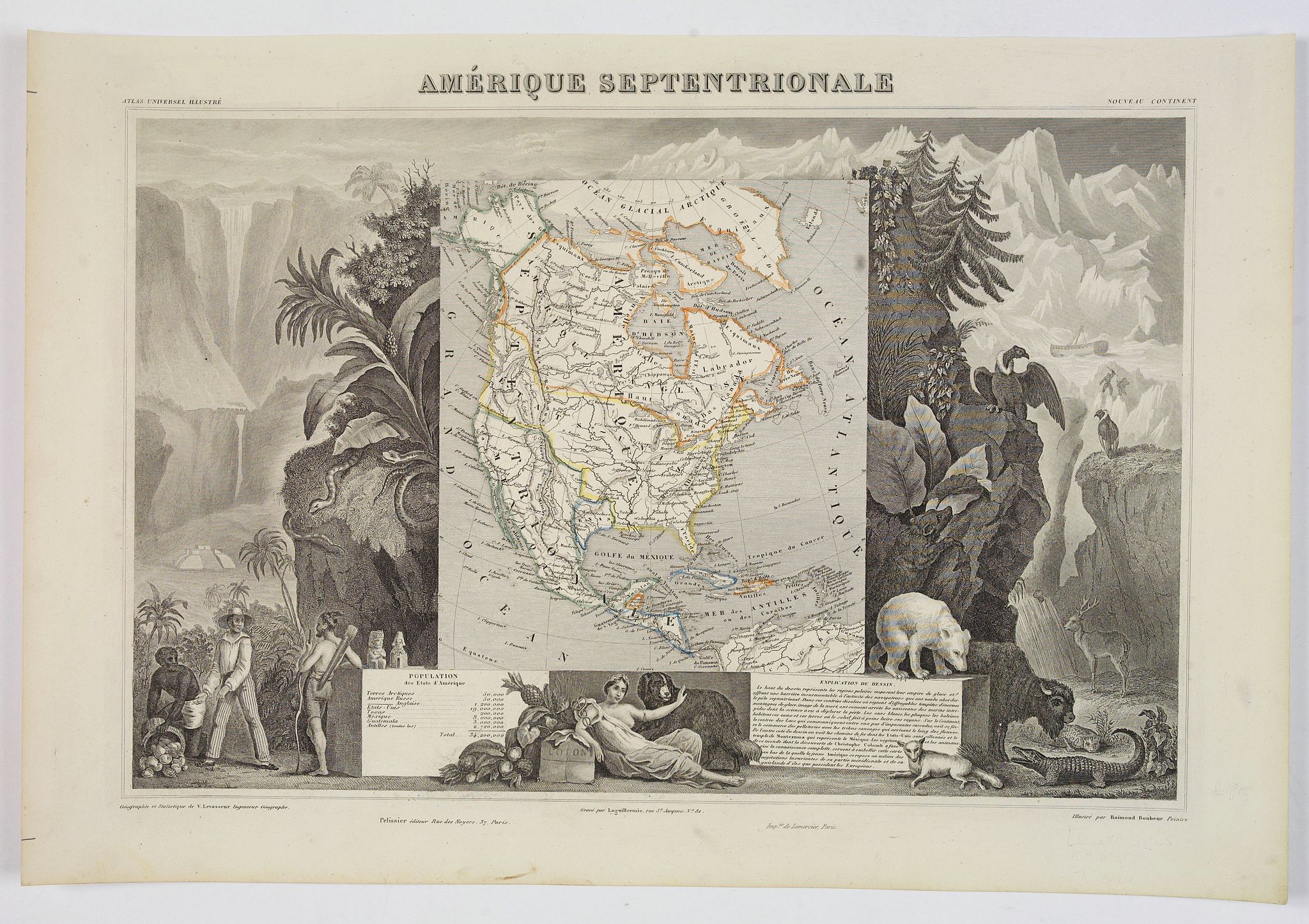 LEVASSEUR, V., Amerique Septentrionale., antique map, old maps