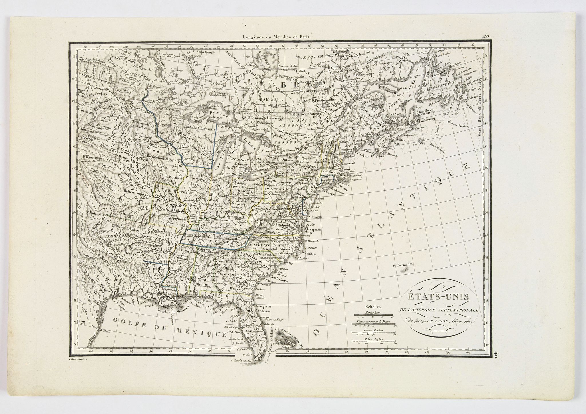 LAPIE, P., Etats-Unis de l'Amerique Septentrionale., antique map, old maps