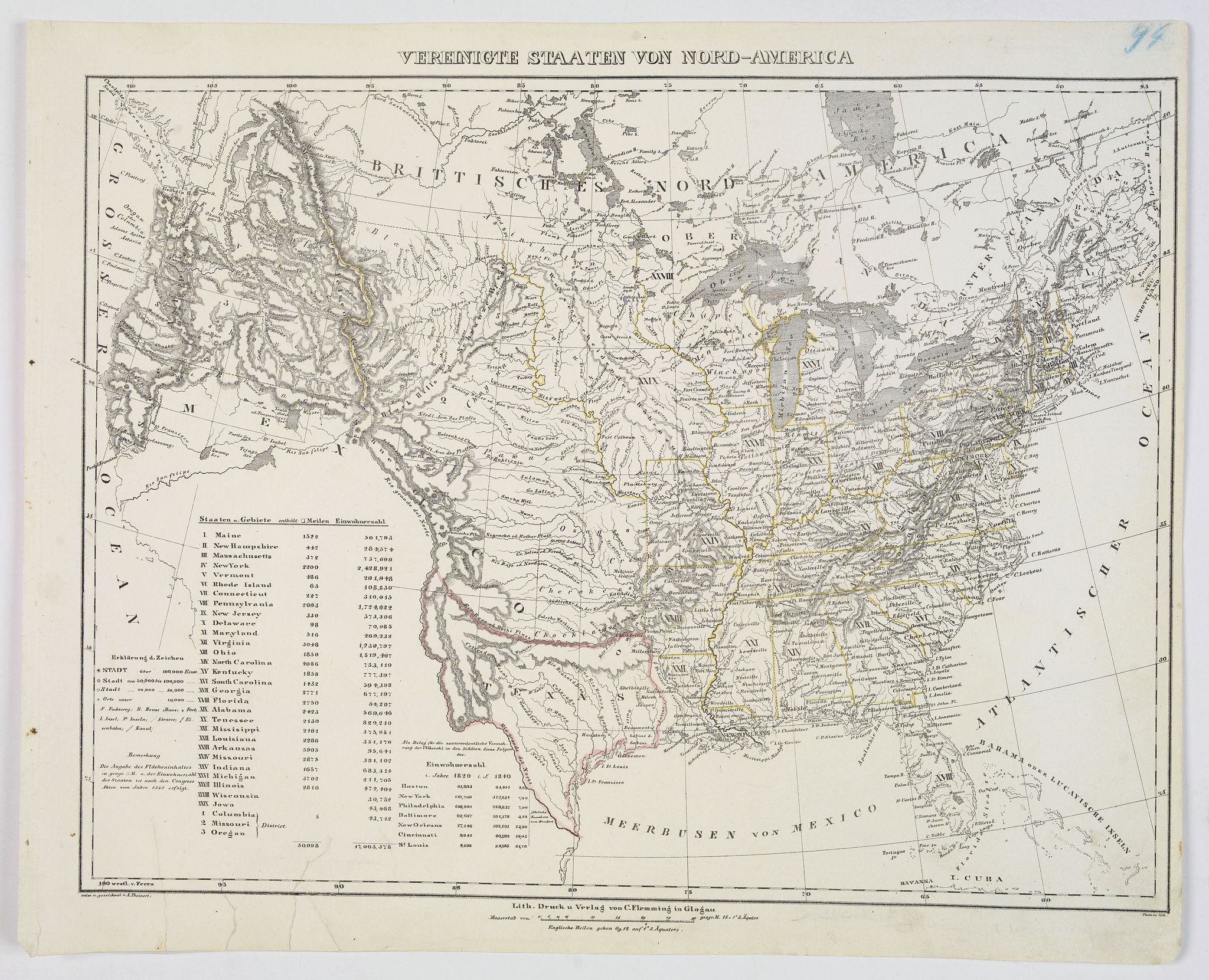 FLEMMING, Carl., Vereinigte Staaten von Nord-America., antique map, old maps