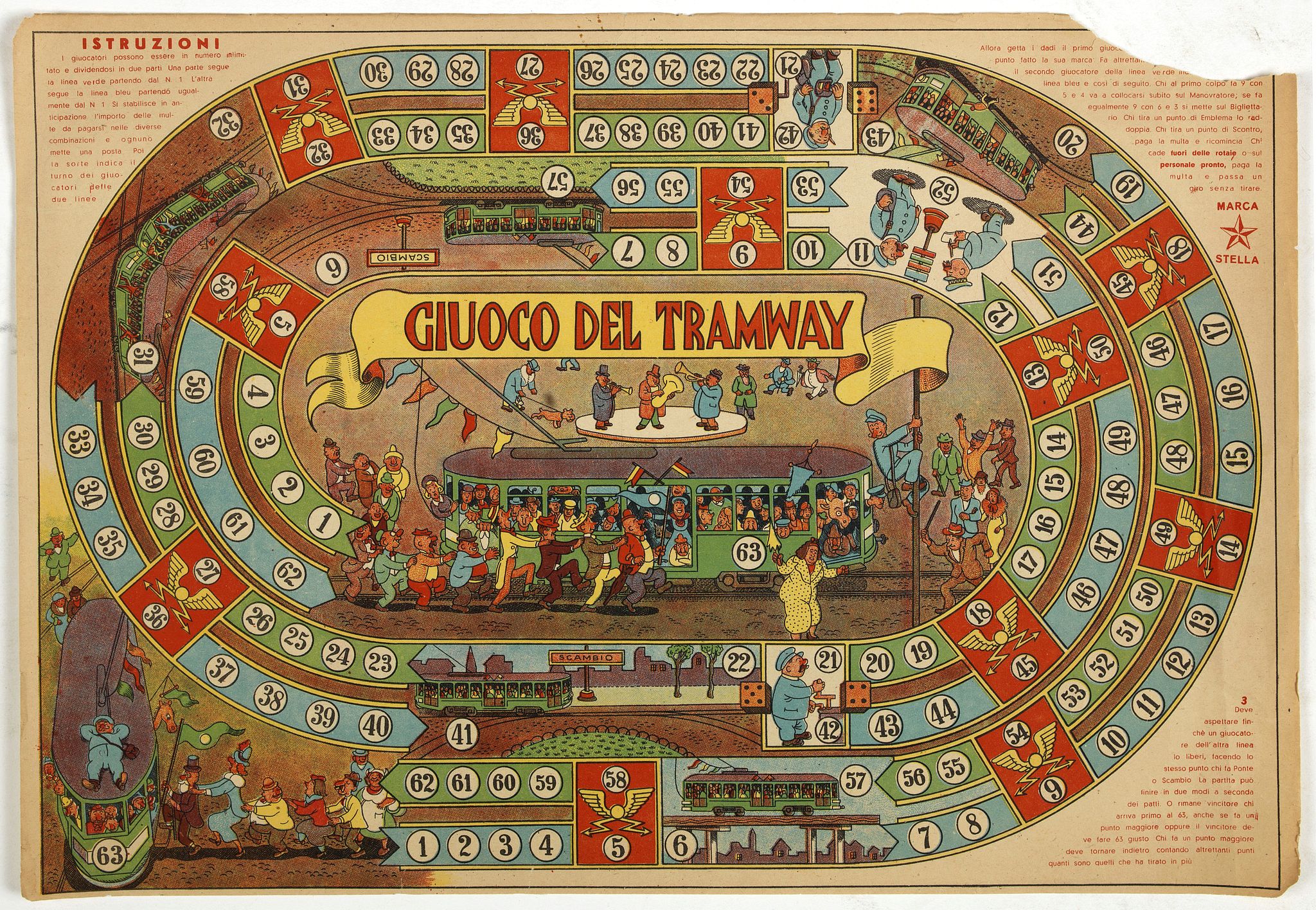 MARCA STELLA., Giuco Del Tramway., antique map, old maps