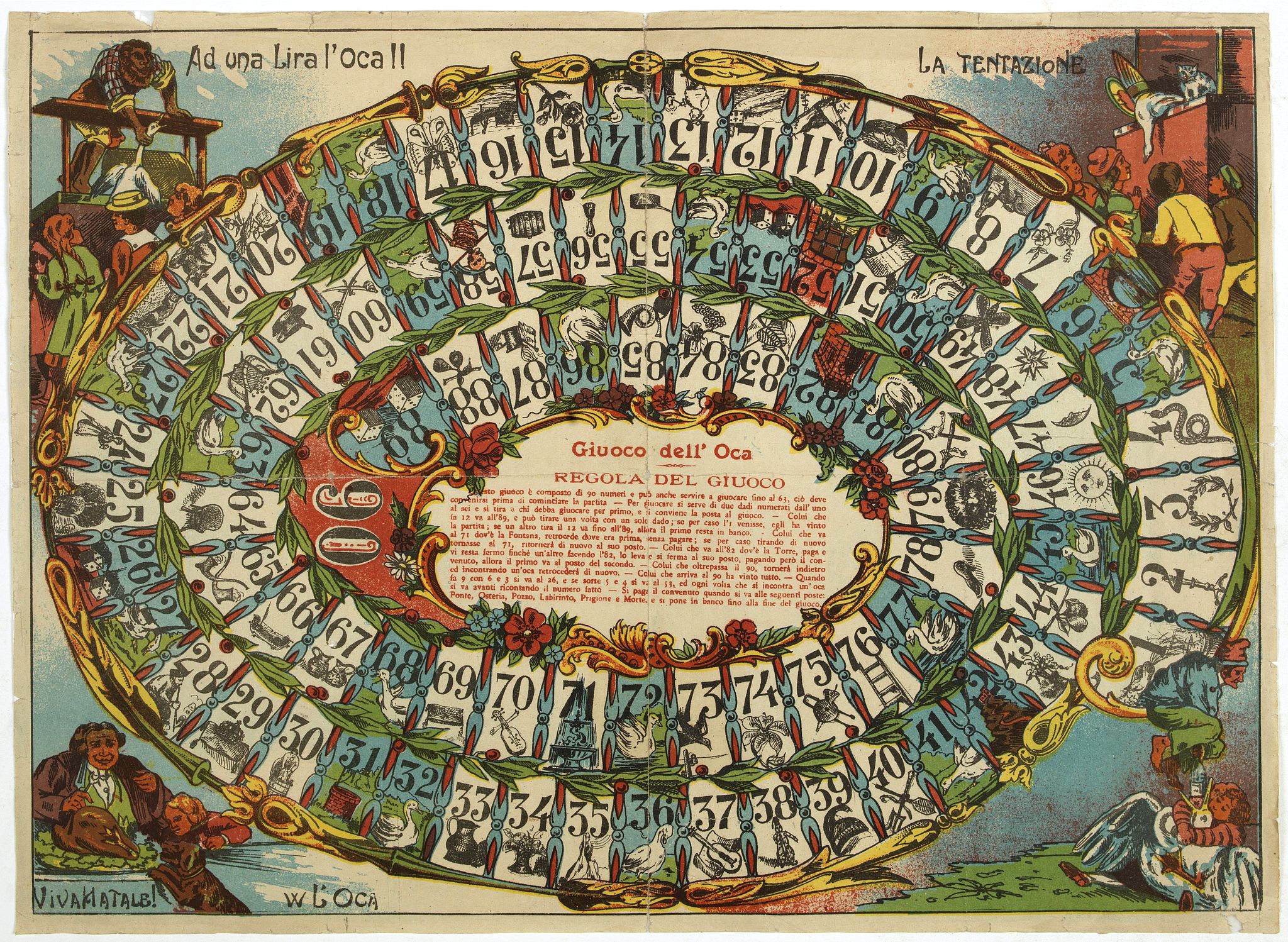 MARCA AQUILLA, Giuoco dell' Oca. La tentazione, antique map, old maps