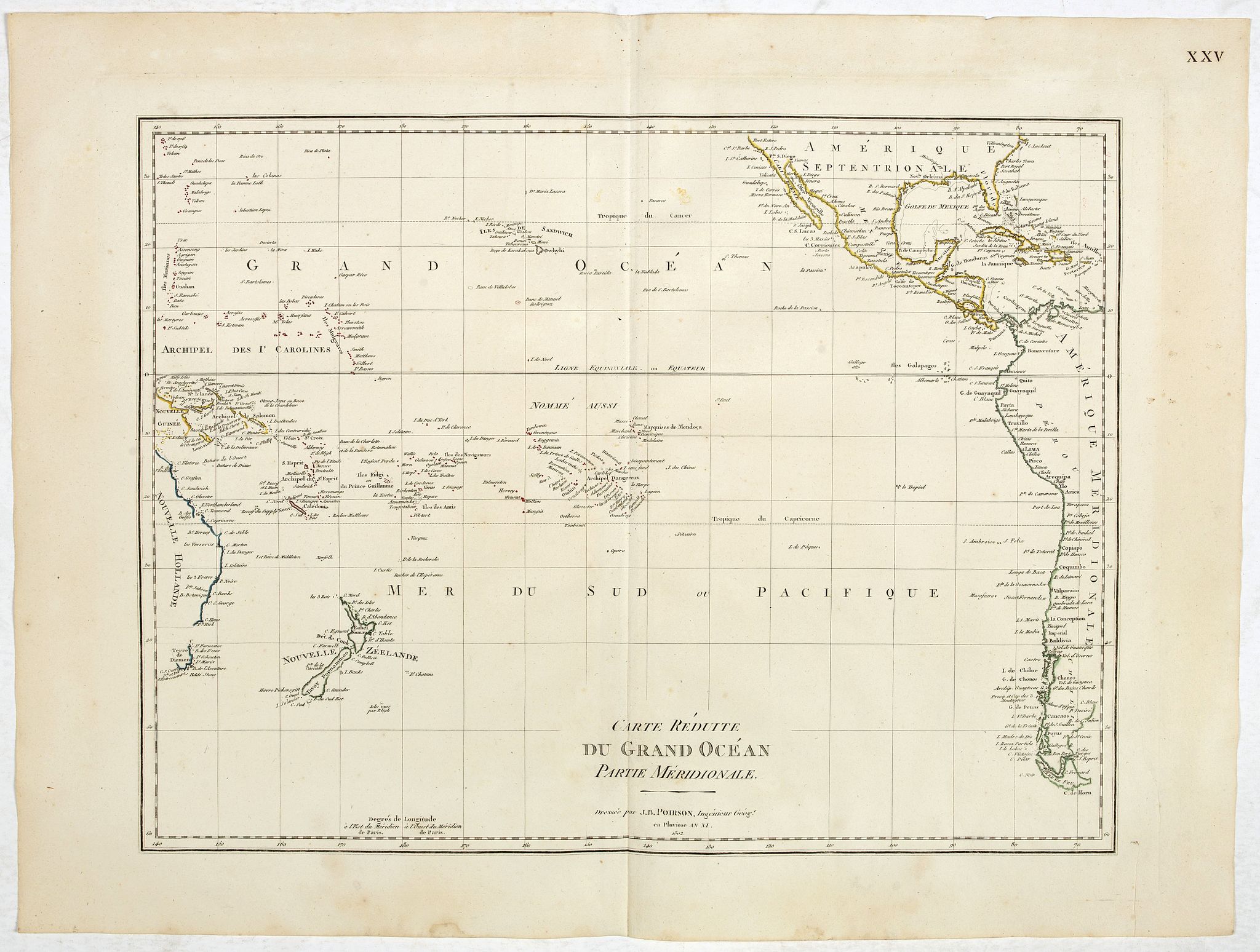 POIRSON, J.B., Carte reduite du Grand Océan partie Mériodionale. (Page XXV), antique map, old maps