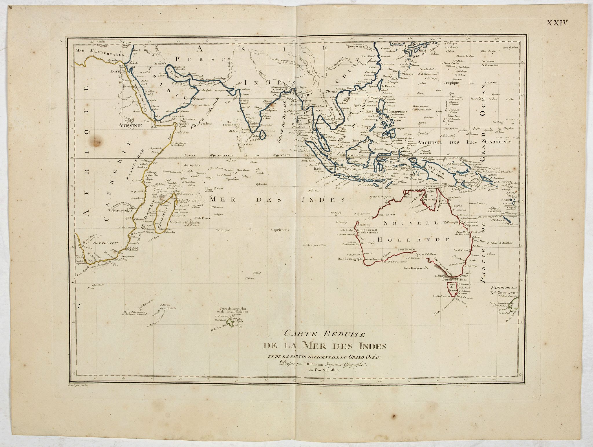POIRSON, J.B., Carte reduite de la Mer des Indes et de la partie occidentale du Grand Océan. (Page XXIV), antique map, old maps