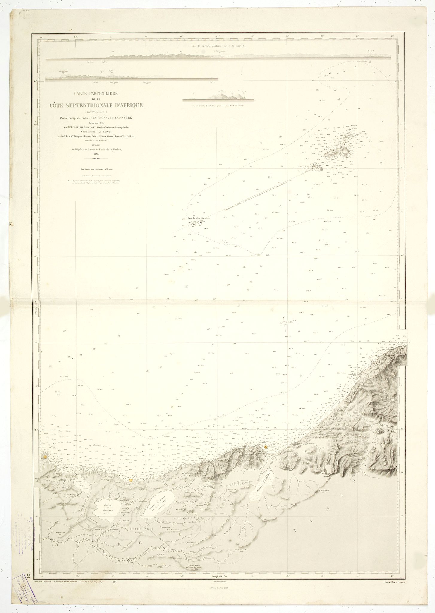 SERVICE HYDROGRAPHIQUE DE LA MARINE., Carte particuliere de la cote septentrionale d'Afrique. (13eme feuille), antique map, old maps