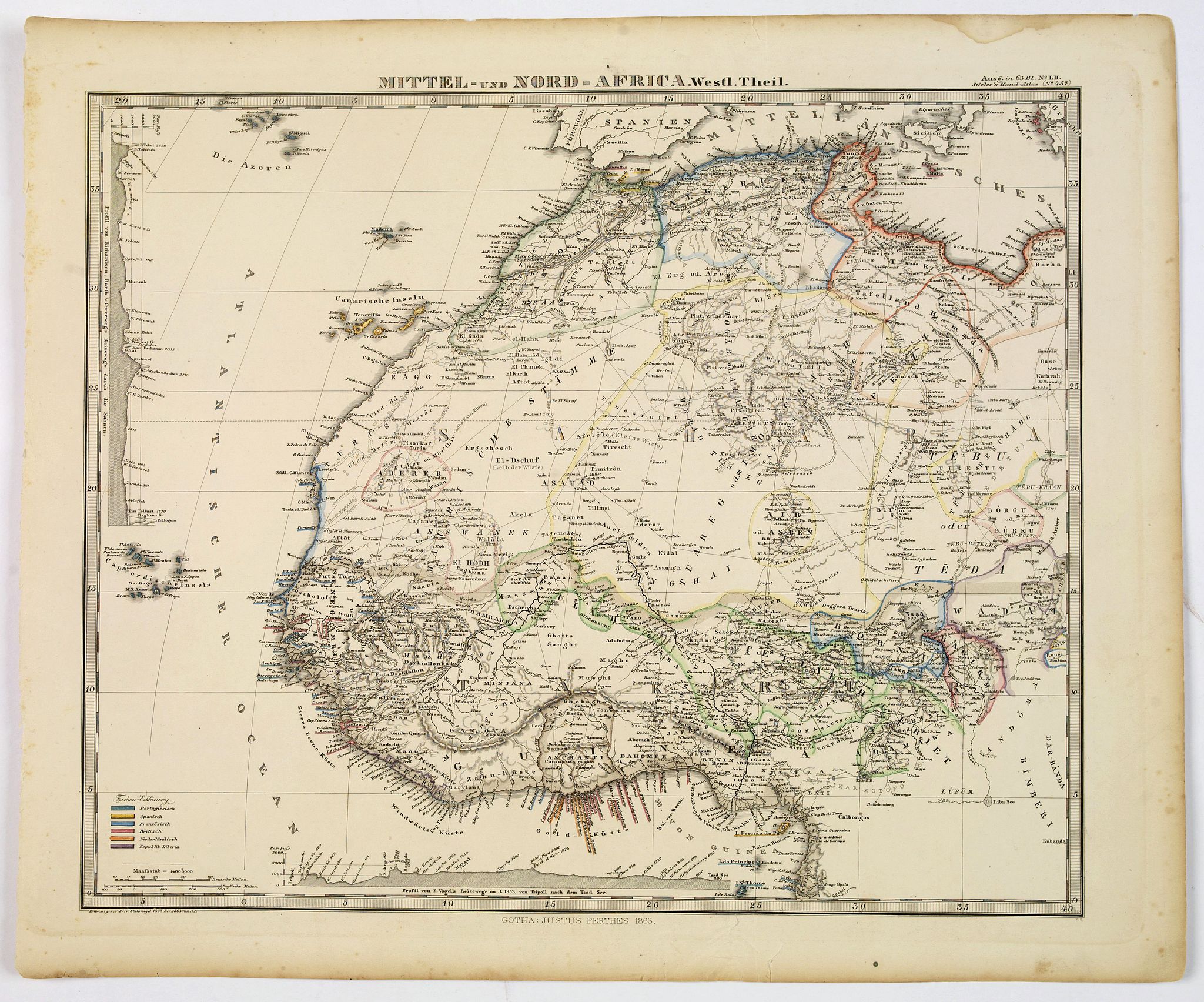 PERTHES, Justus., Mittel und Nord-Africa. Westl. Theil., antique map, old maps
