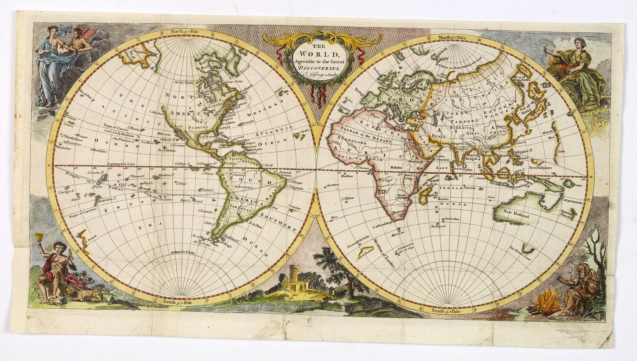 JEFFREYS, Thomas., The World, Agreeable to the latest Discoveries., antique map, old maps