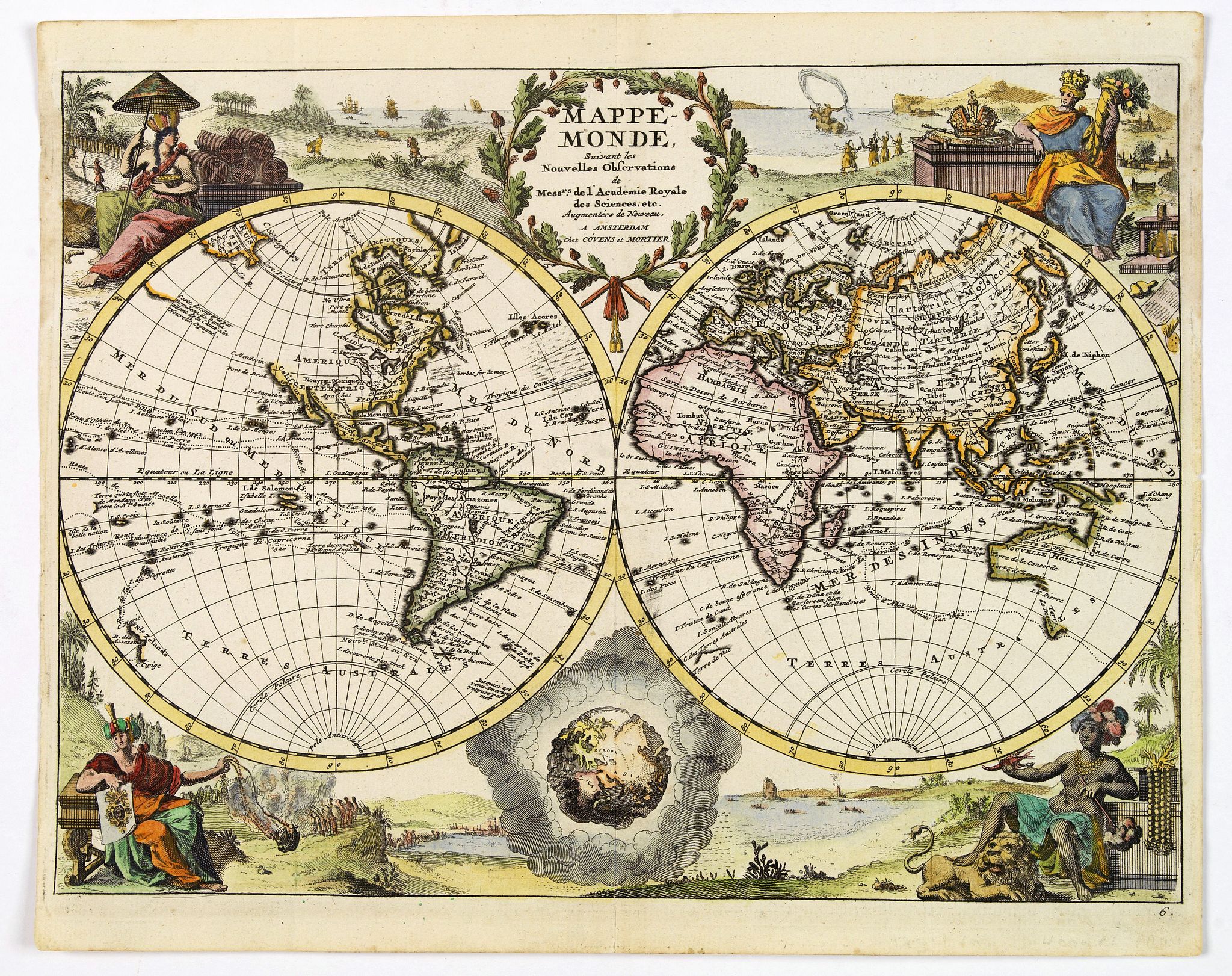 VAN DER AA, P / Covens & Mortier., Mappe Monde suivant les Nouvelles Observations. . ., antique map, old maps