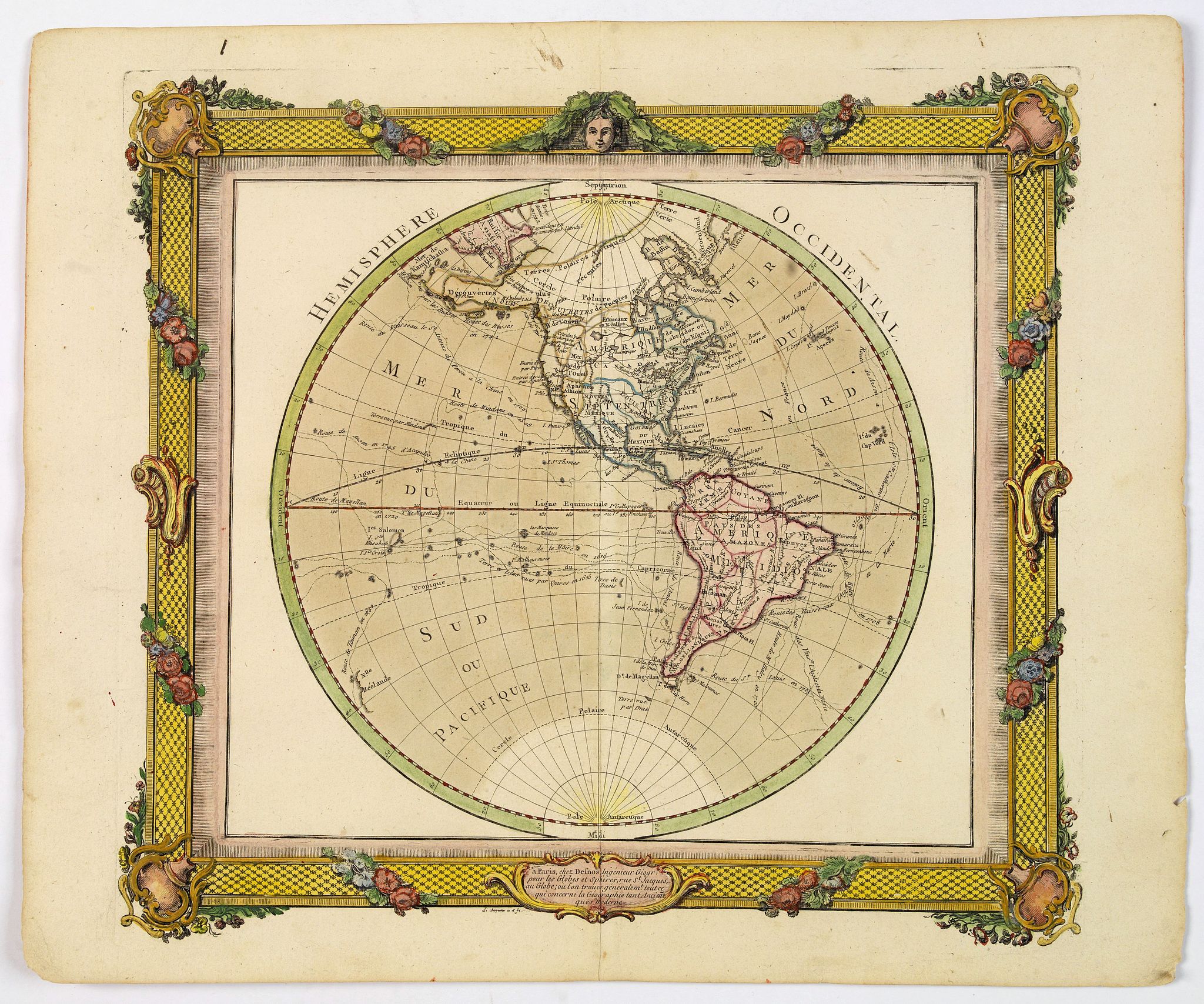 DESNOS / BRION., Hémisphére Occidental., antique map, old maps