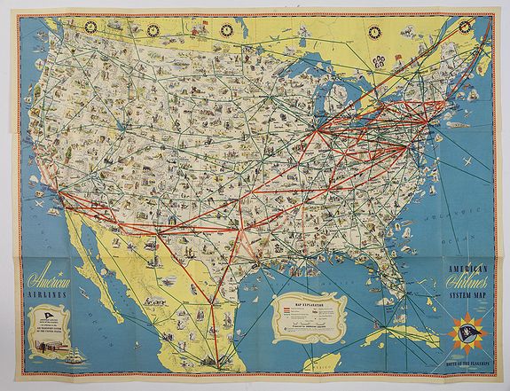 GENERAL DRAFTING COMPANY., American Airlines Systems Map., antique map, old maps