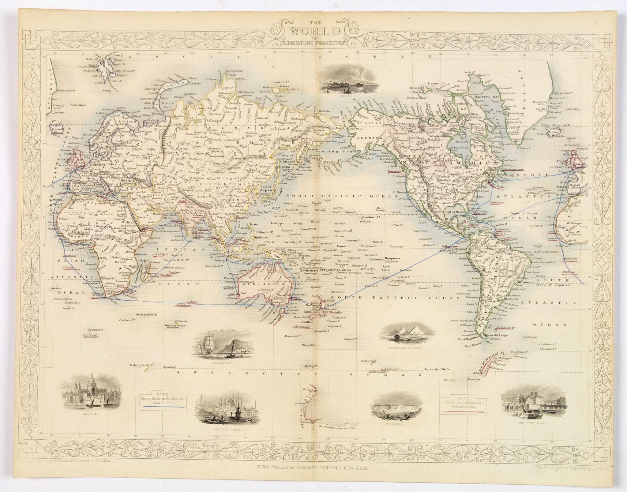 TALLIS, John., The World on Mercator's Projection., antique map, old maps