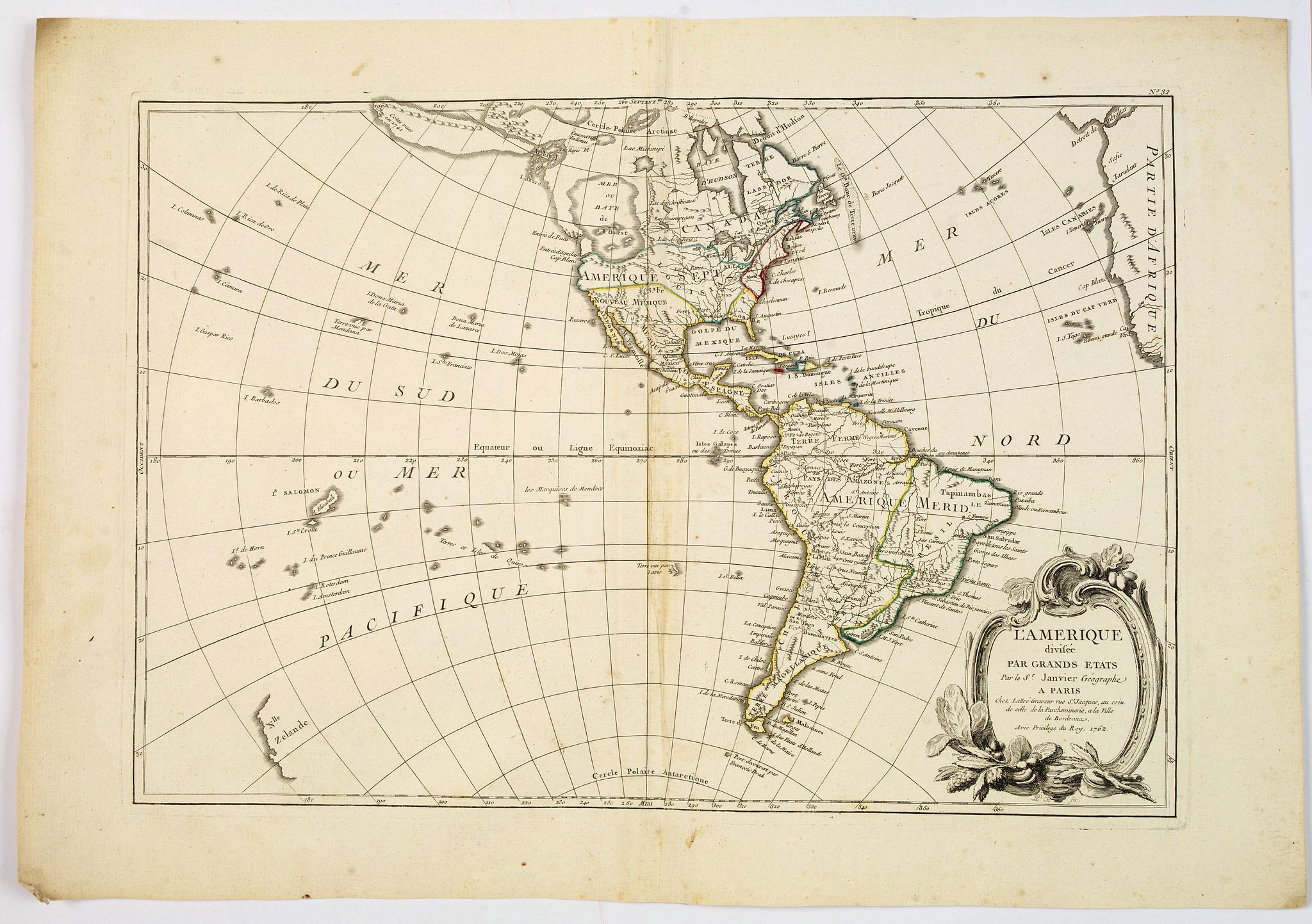 JANVIER, Sr., L'Amerique divisée Pars Grands Etats., antique map, old maps