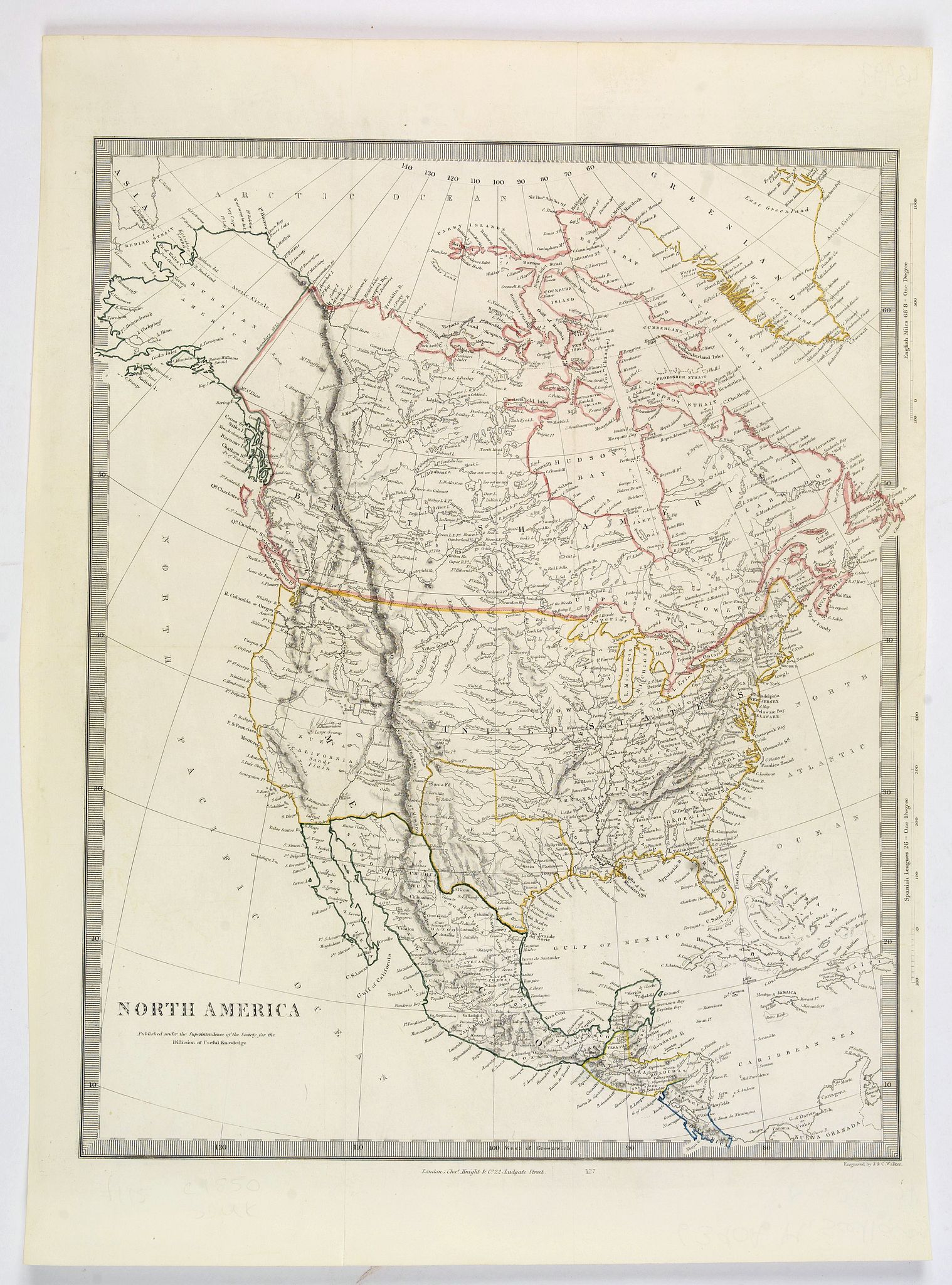 SOCIETY FOR THE DIFUSSION OF USEFUL KNOWLEDGE., North America., antique map, old maps