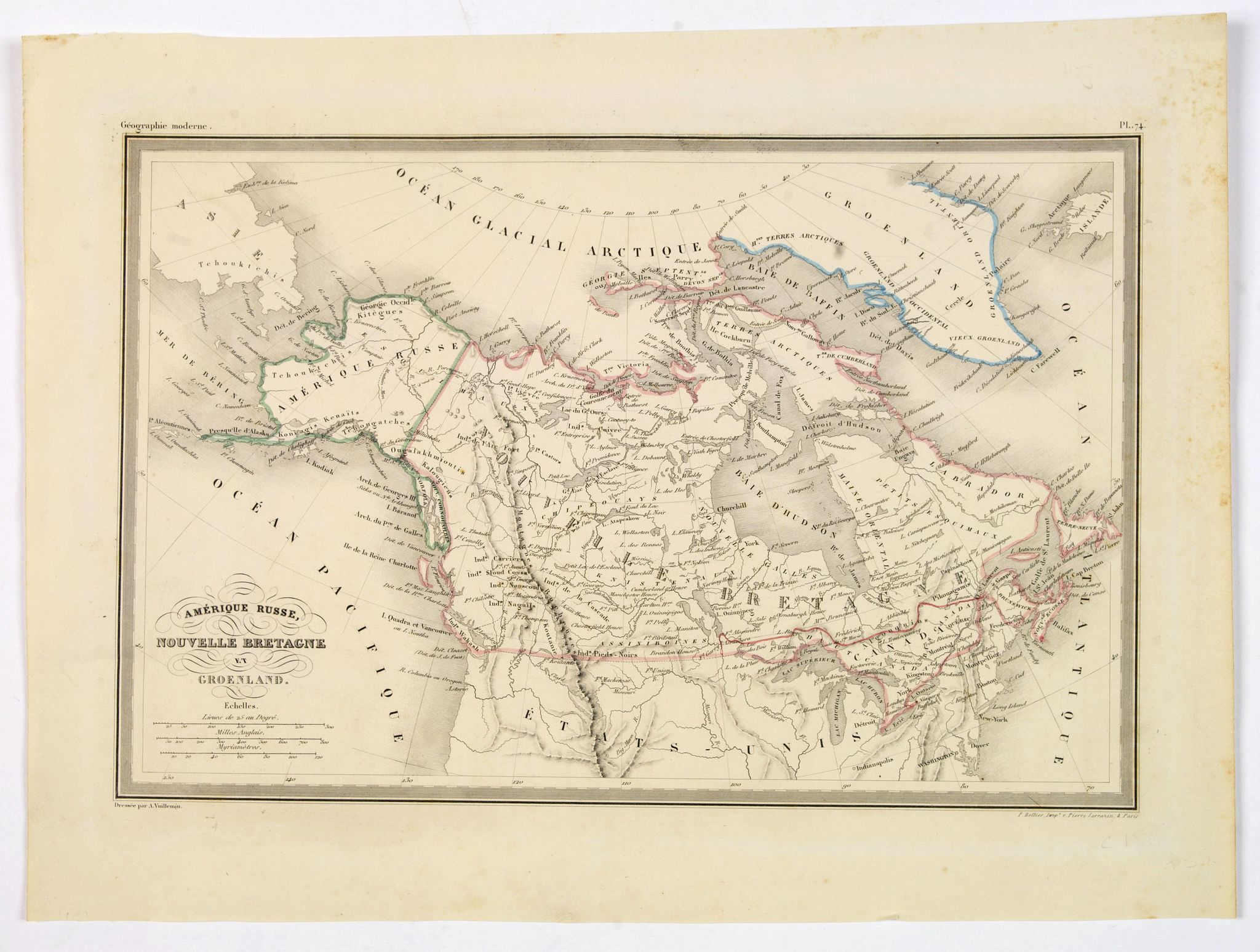 VUILLEMIN, Alexandre., Amerique Russe, Nouvelle Bretagne et Groenland., antique map, old maps