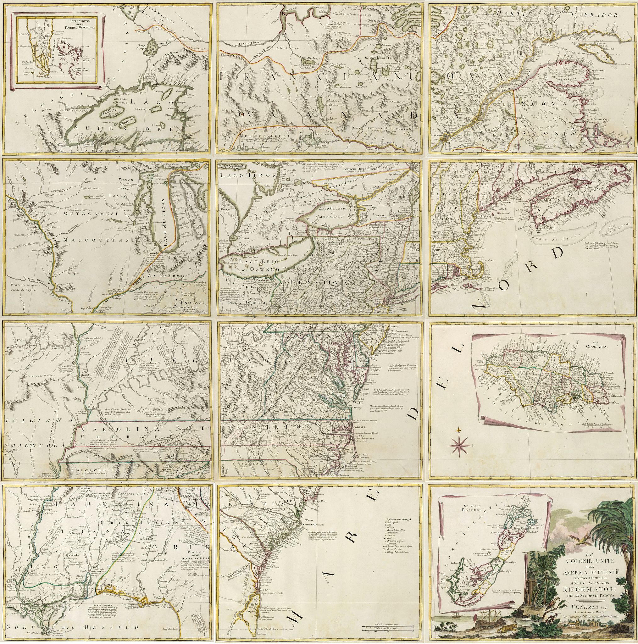 ZATTA, A., Le Colonie Unite dell America Settentr. le di Nouva Projezione . . ., antique map, old maps