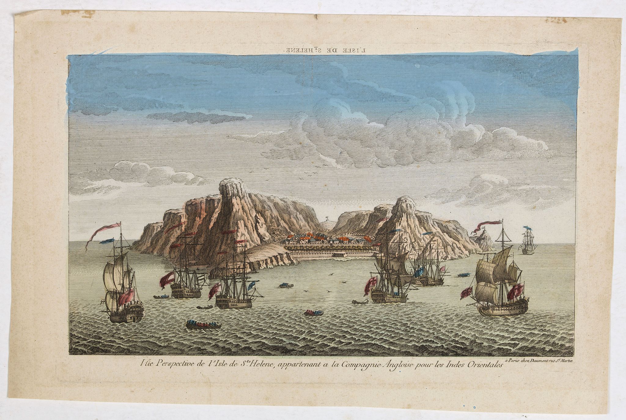 DAUMONT, Vue perpective de l'Isle de St.Helene appartenant a la Compagnie Angloise pour les Indes Orientales., antique map, old maps