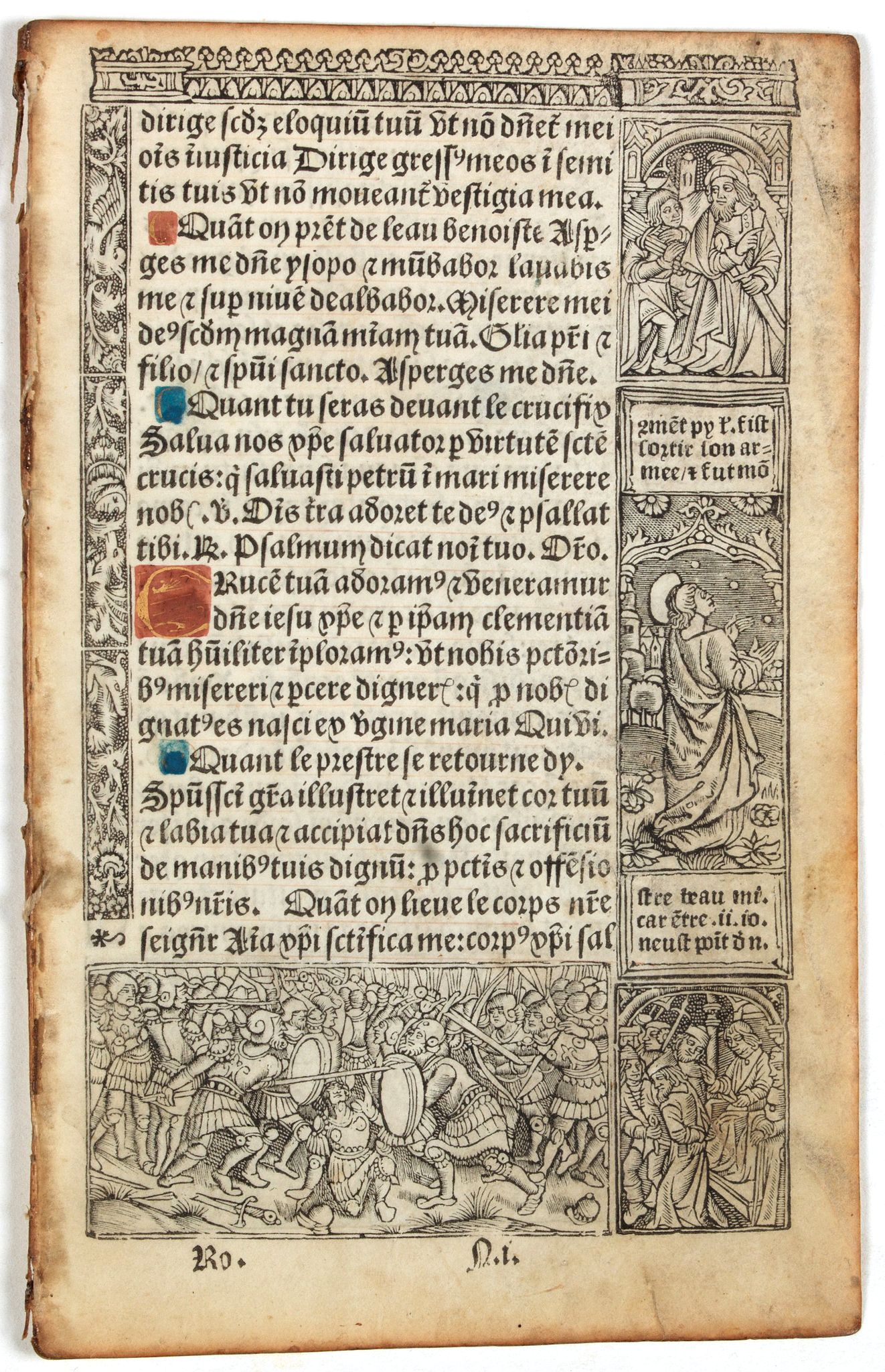 BOOK OF HOURS, Leaf on vellum from a printed Book of Hours., antique map, old maps