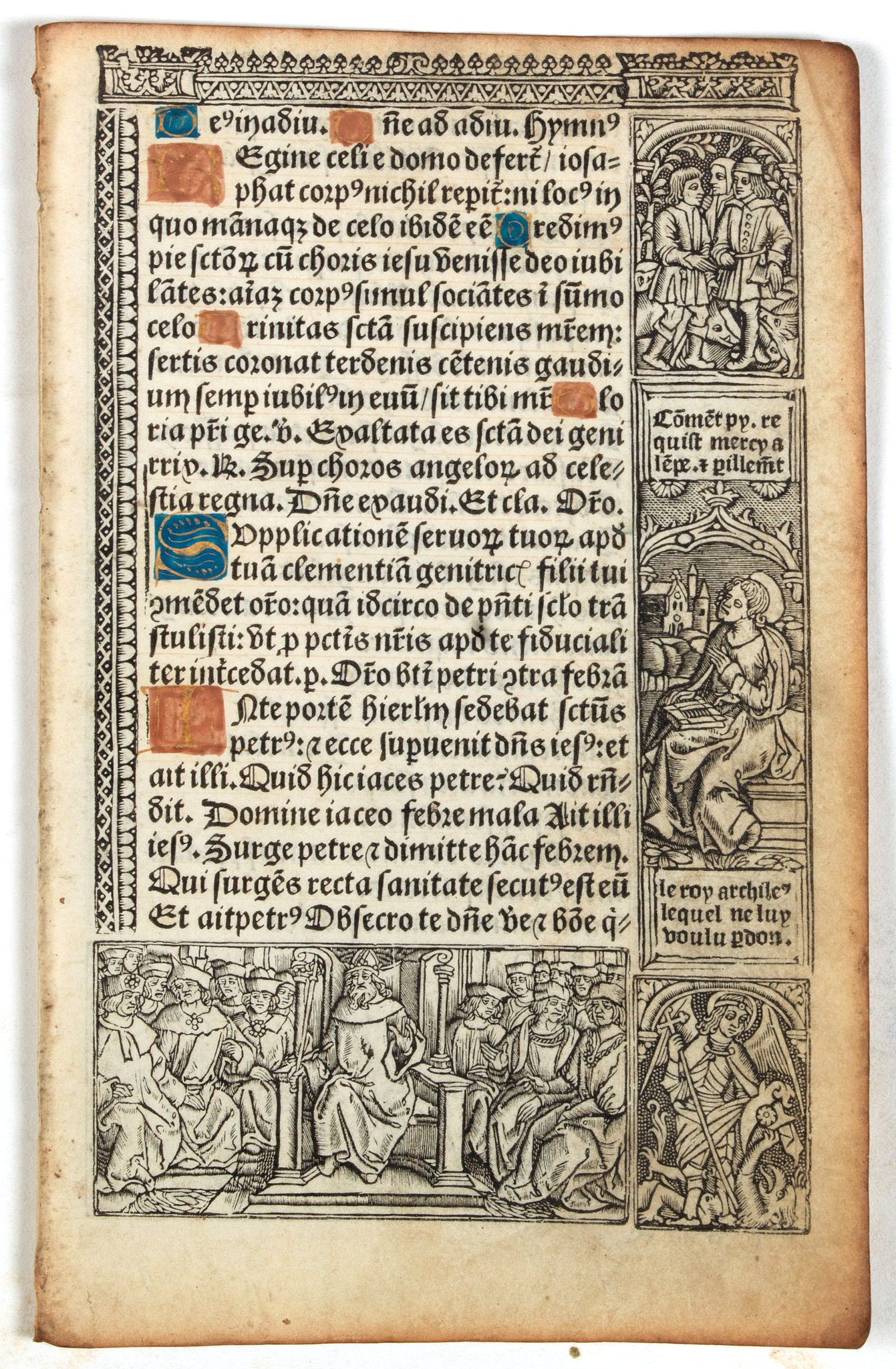 BOOK OF HOURS, Leaf on vellum from a printed Book of Hours., antique map, old maps