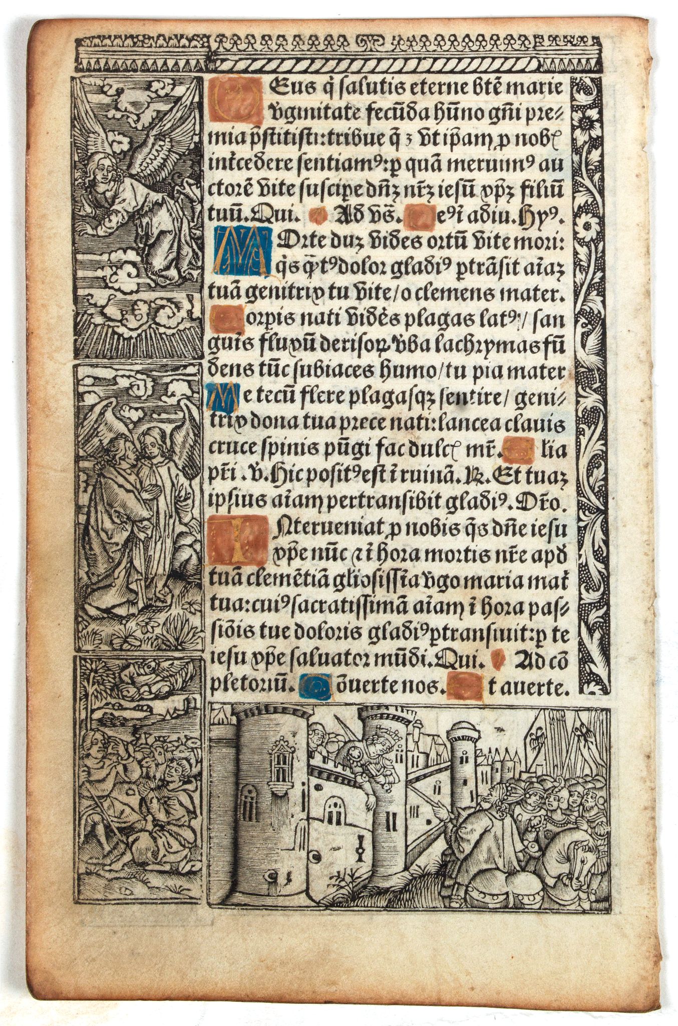 BOOK OF HOURS, Leaf on vellum from a printed Book of Hours., antique map, old maps