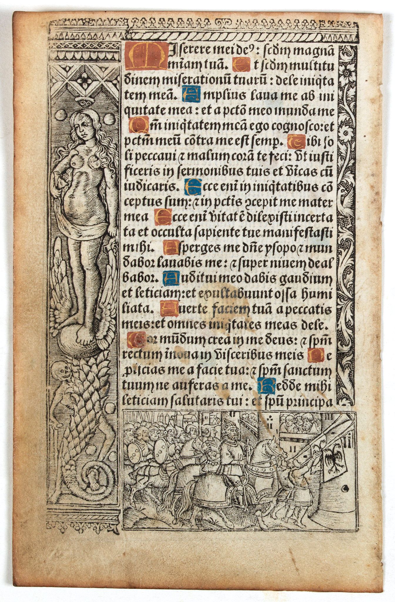 BOOK OF HOURS, Leaf on vellum from a printed Book of Hours., antique map, old maps