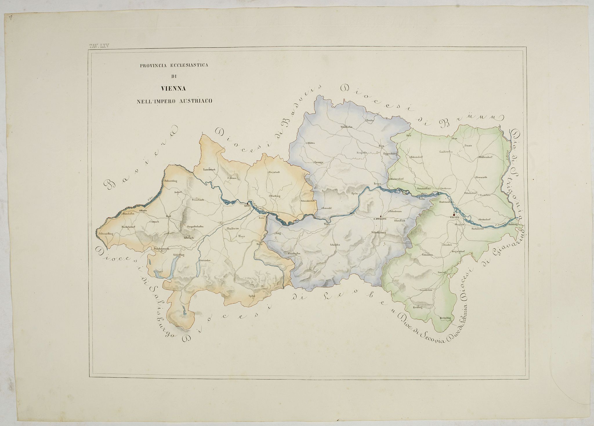 PETRI, Girolamo, Provincia ecclesiastica di Vienna nell' Impero Austriaco (Tav LXV), antique map, old maps