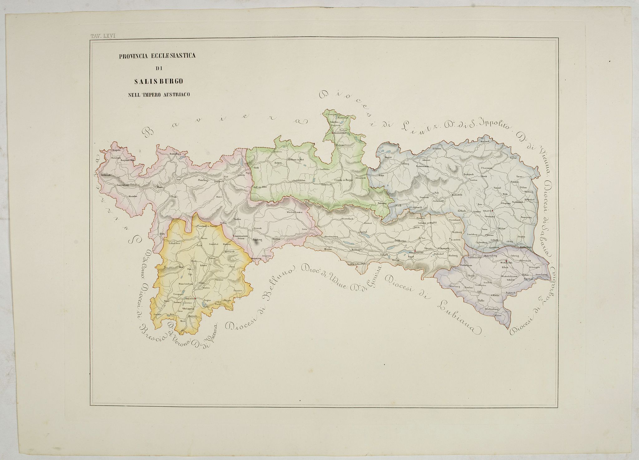 PETRI Girolamo, Provincia ecclesiastica di Salisburgo nell' Impero Austriaco (Tav LXVI), antique map, old maps