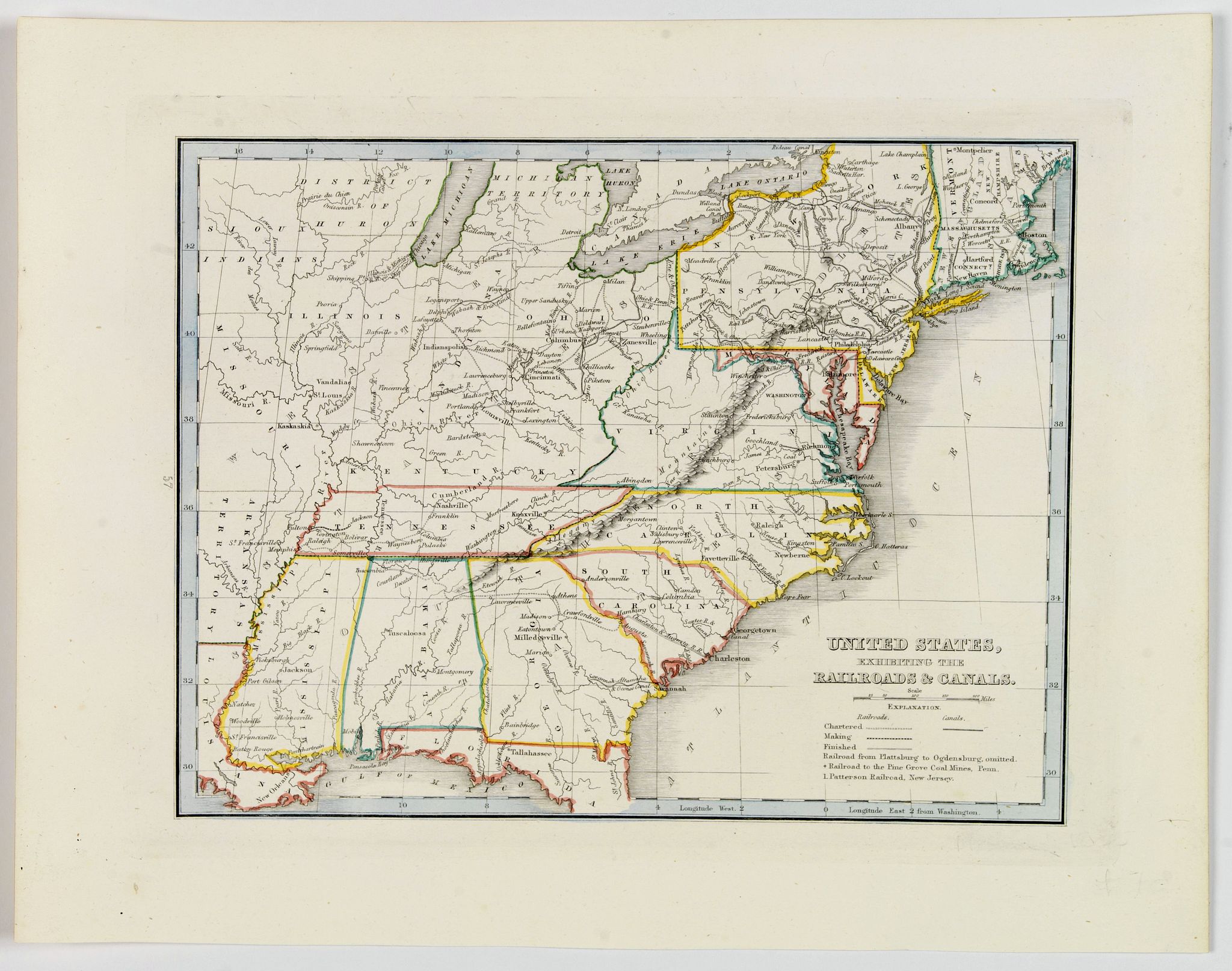 BRADFORD, T.G., United States exhibiting the Railroads and Canals., antique map, old maps