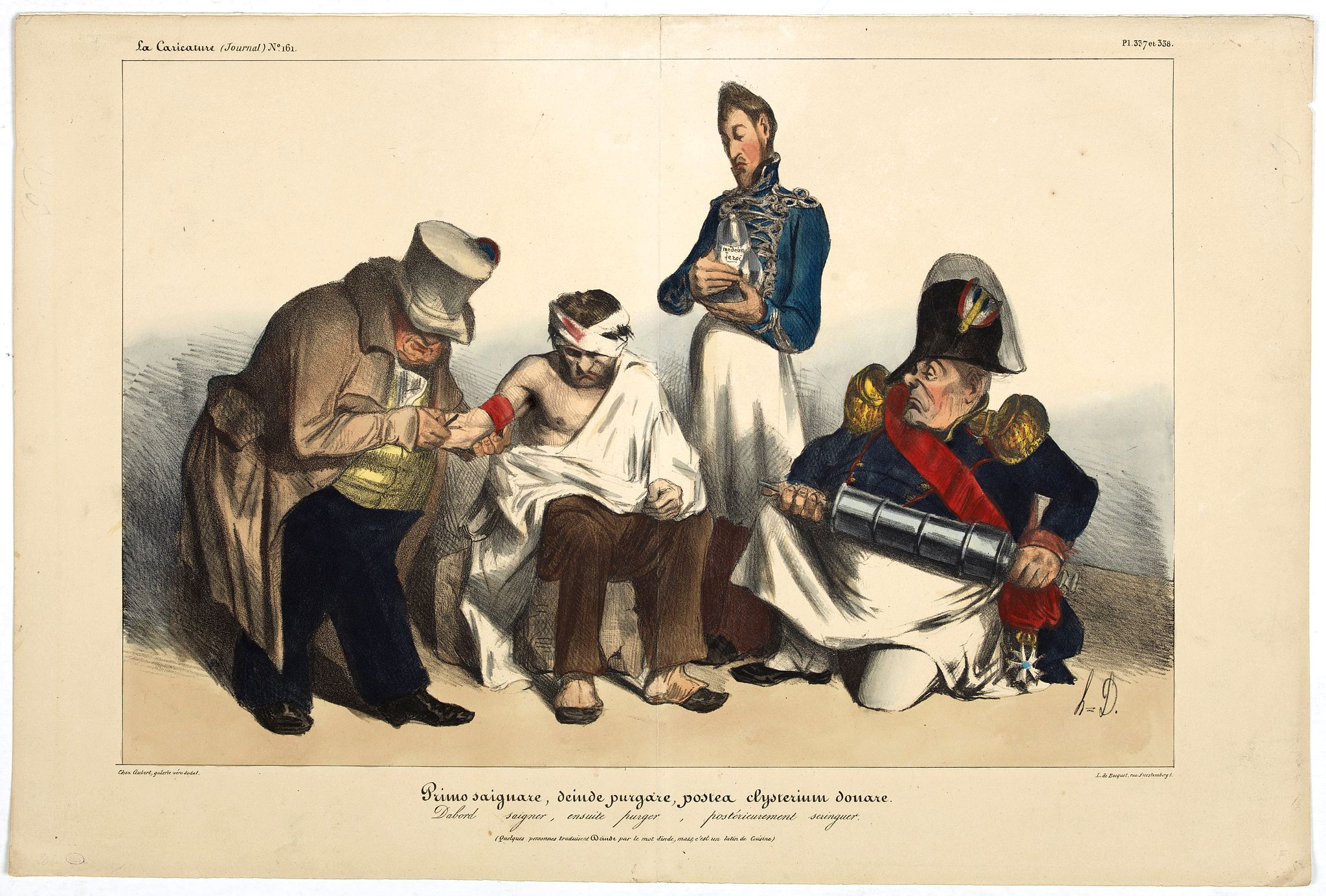DAUMIER, H., Primo saignare, deinde purgare, postea clysterium donare., antique map, old maps