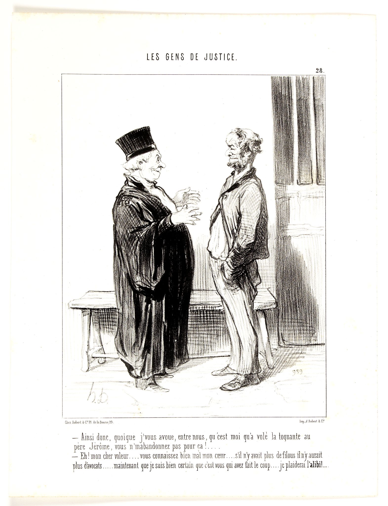 DAUMIER, H., Les Gens de Justice. - Ainsi donc, quoique j'vous avoue, entre nous, qu'cest moi qu'a volé la toquante au pere Jérôme . . . (pl 28), antique map, old maps