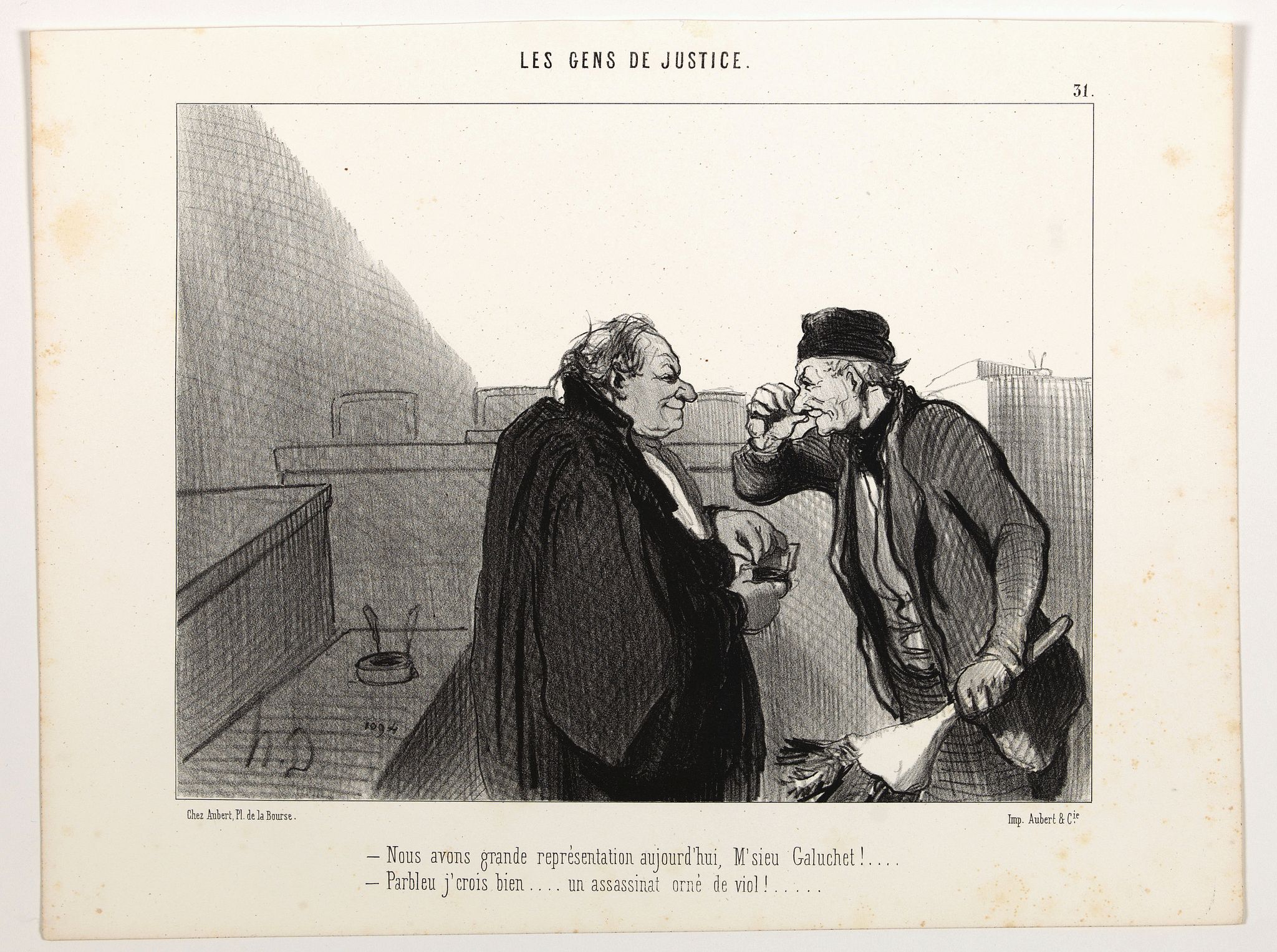 DAUMIER, H., Les Gens de Justice. - Nous avons grande représentation aujourd'hui, M'sieu Galuchet . . . (pl 31), antique map, old maps