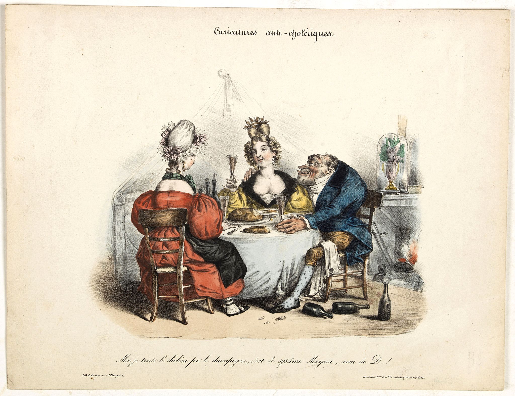 AUBERT, B., Caricature anti-cholérique. , antique map, old maps