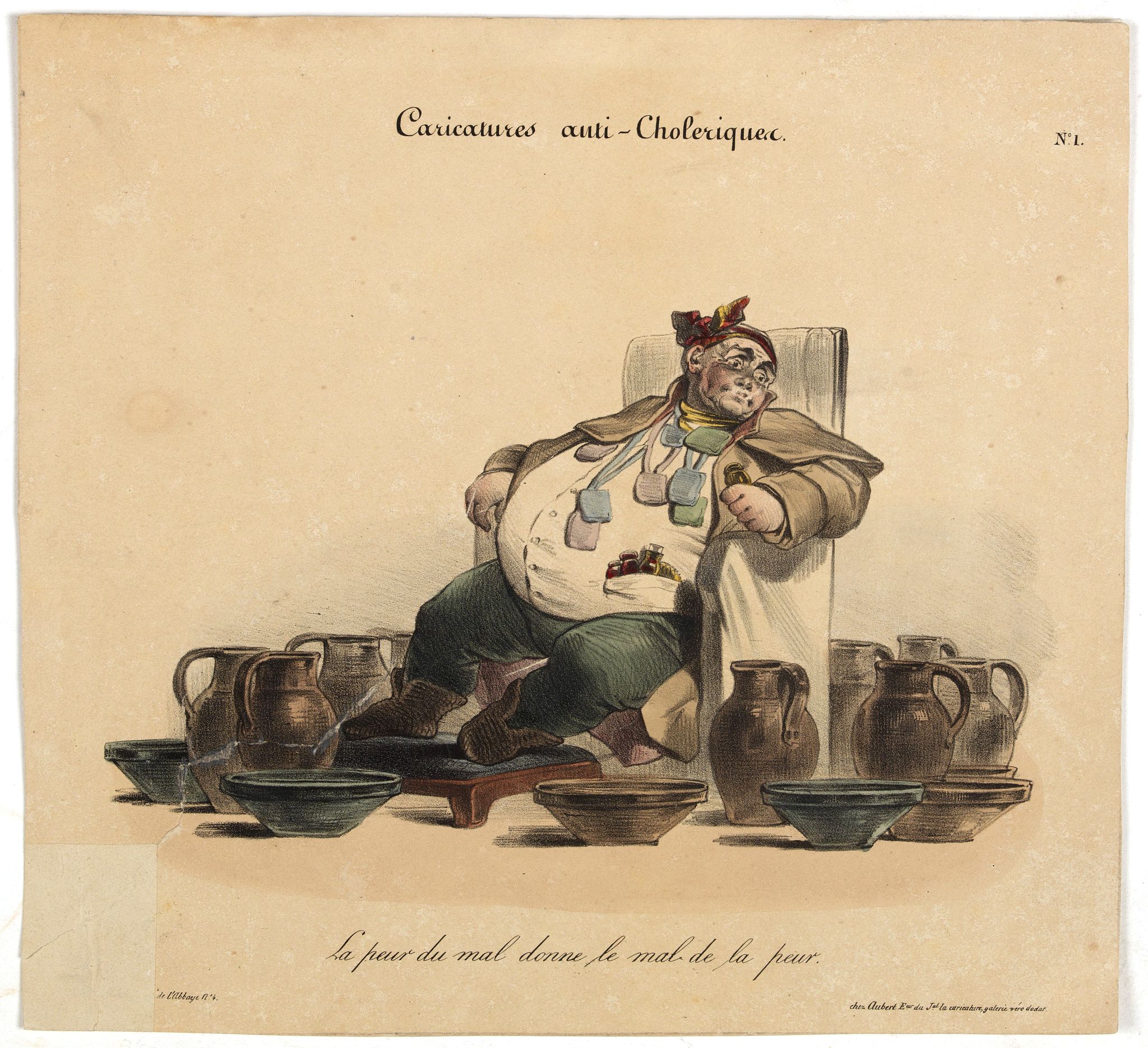 AUBERT, B., Caricature anti-cholérique La peur du mal donne le mal de la peur. (pl 1), antique map, old maps