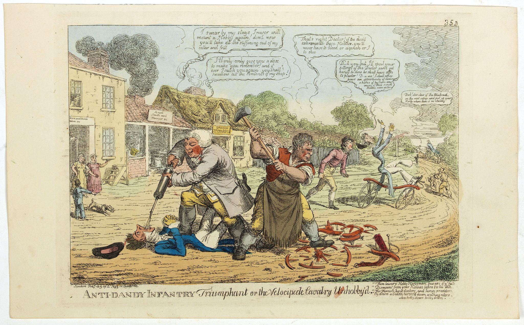 WILLIAMS, Chr., Anti-dandy infantry triumphant or the velocipede cavalry unhobby'd. (pl 353), antique map, old maps