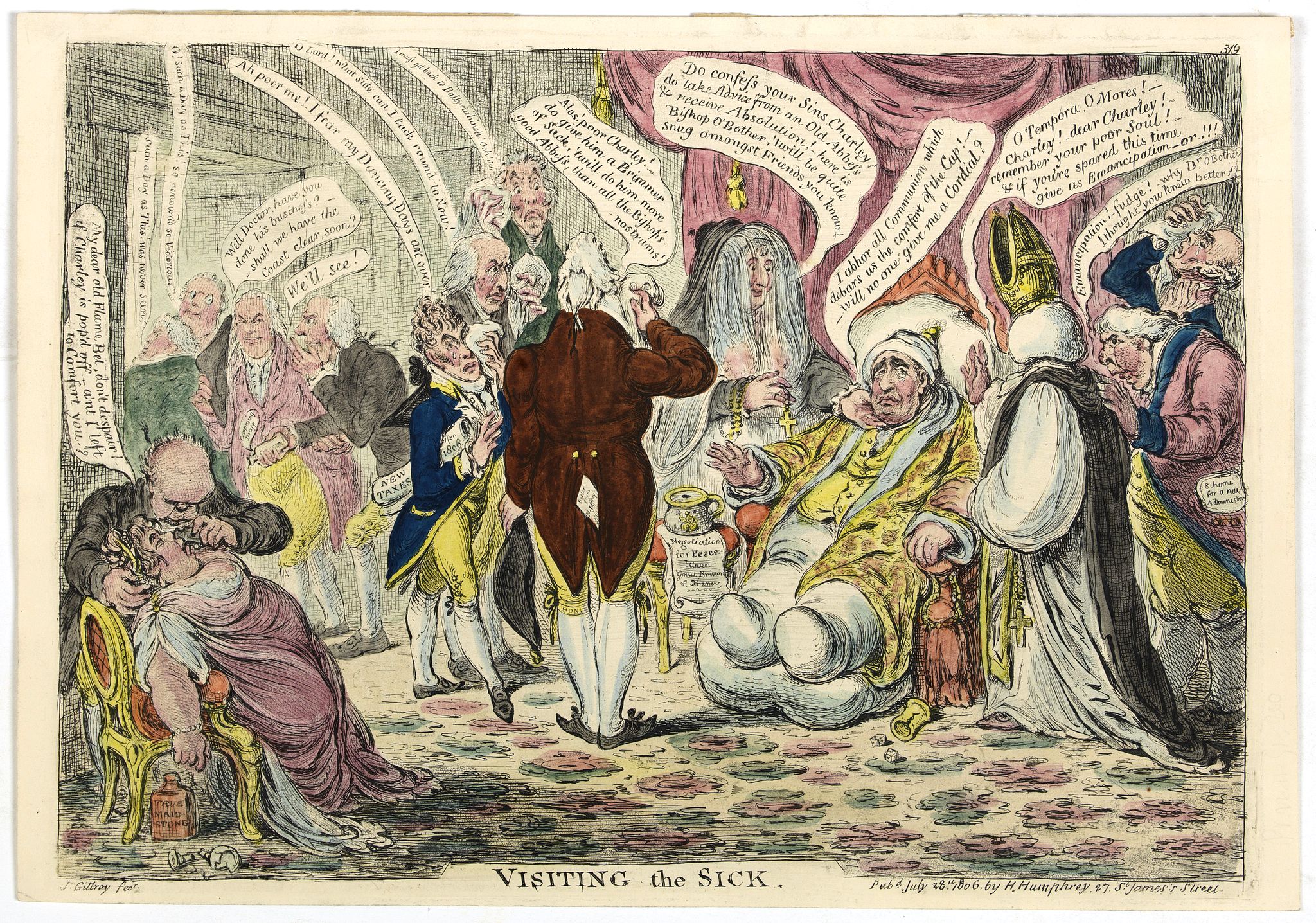 GILLRAY, James., Visiting The Sick. (319)., antique map, old maps