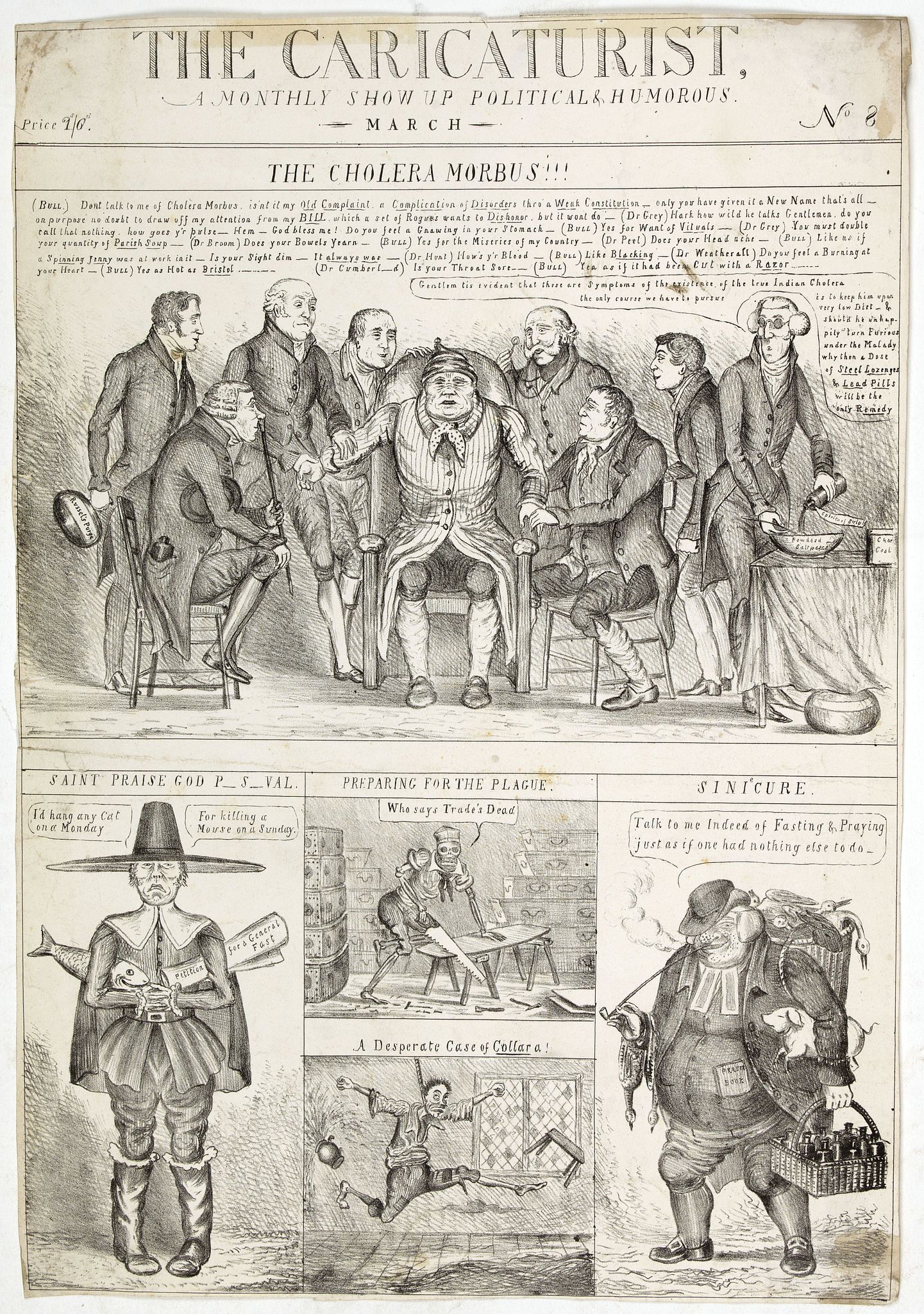 GRANT, C.J., The Caricaturist - A monthly show up political & humorous - March N8 - The cholera morbus!!!, antique map, old maps