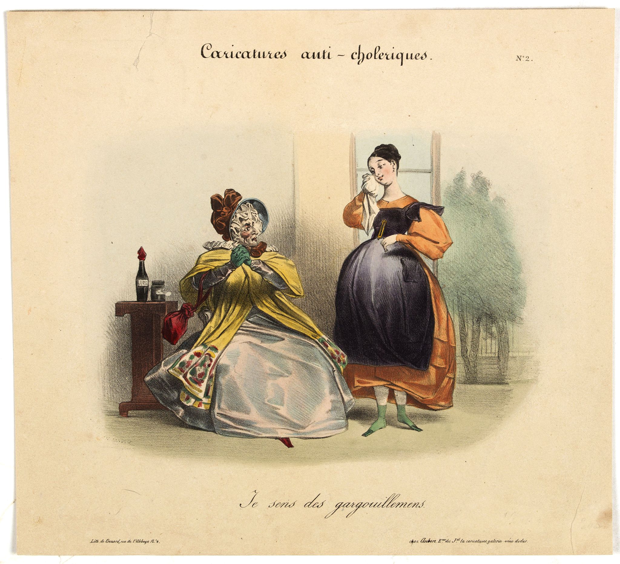 AUBERT, B., Caricature anti-cholérique. Je sens les gargouillemens. (pl 2), antique map, old maps